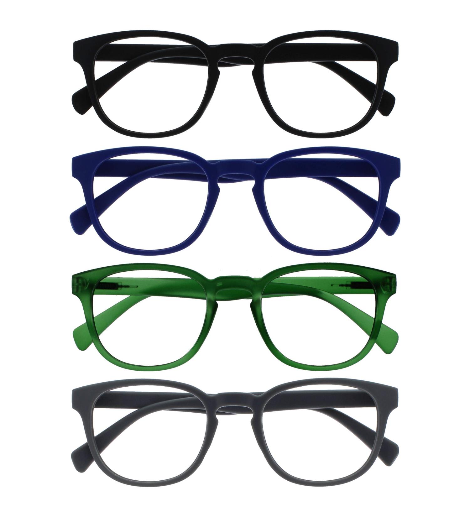 Opulize Pop Reading Glasses 4 Pack - Stylish Matt Frame Spring Hinges +2.00 Diopters - Perfect for Men & Women - Black Blue Green Gray - Buy Online on GoSupps.com
