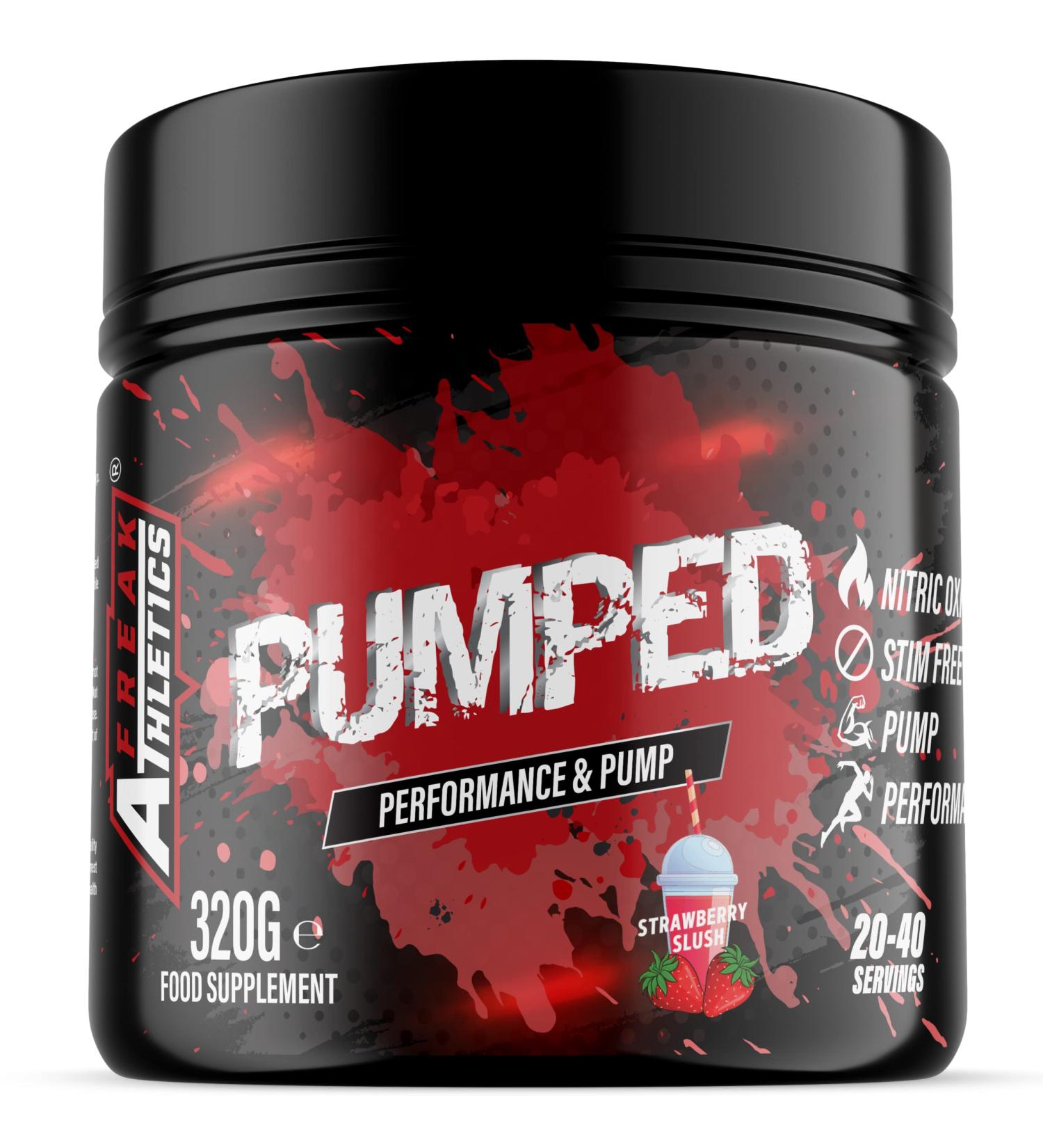 Pumped 'Strawberry Slush' Pump Pre Workout by Freak Athletics - Non Stimulant & Caffeine Free 320g - Buy Online on GoSupps.com