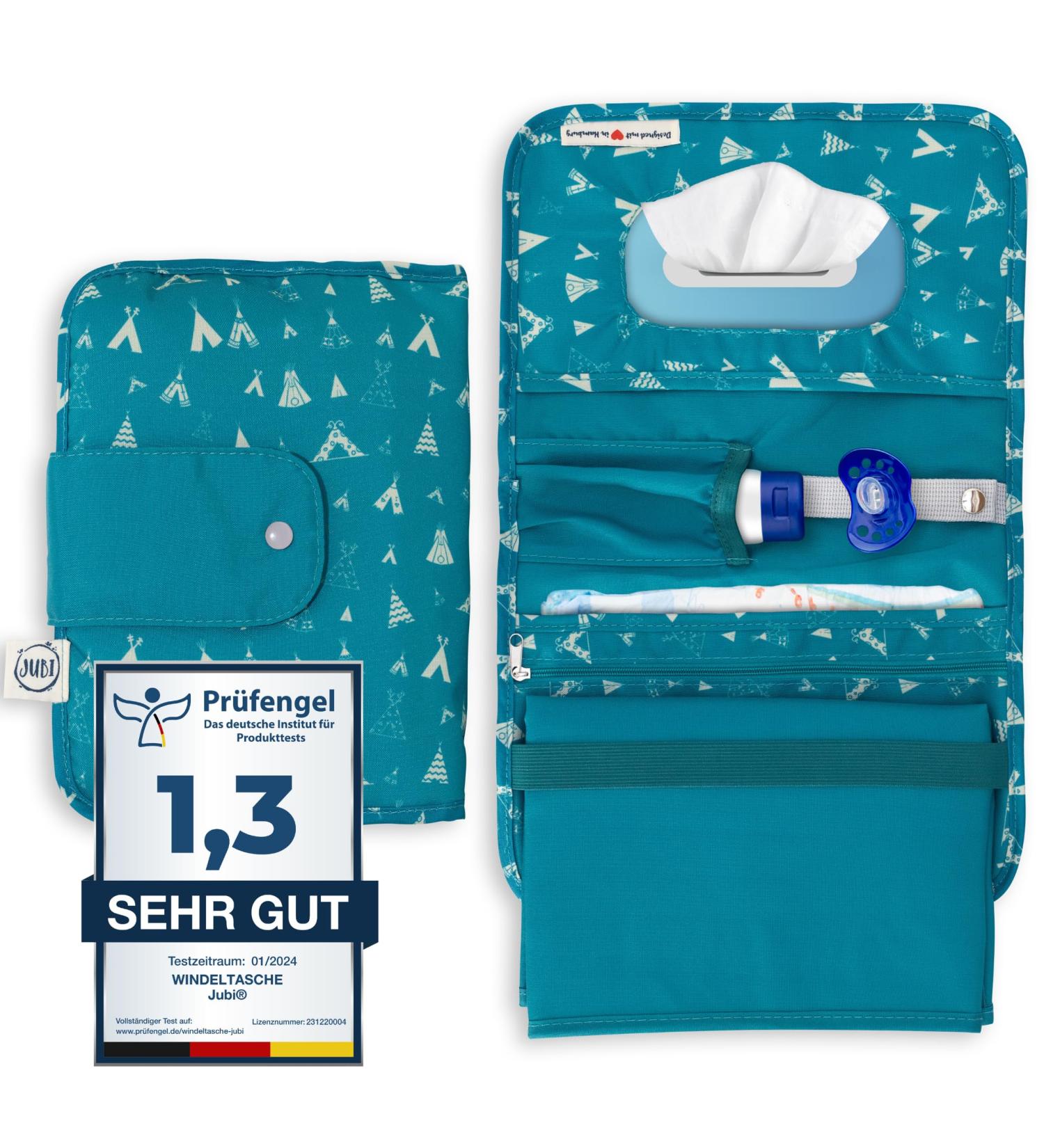 Jubi Diaper Bag with Changing Mat | Compact & Stylish Green Diaper Bag with Teepees for On-the-Go Parents - Buy Online on GoSupps.com
