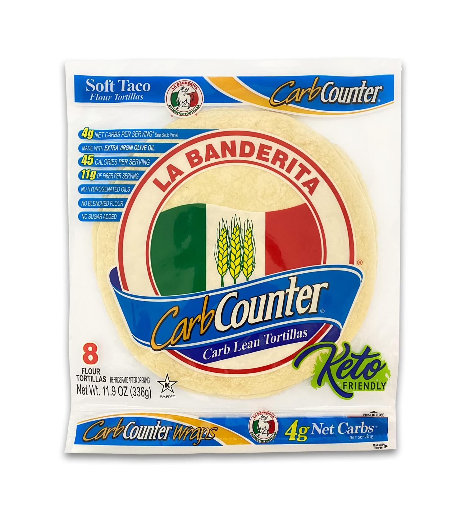 La Banderita Carb Counter  8" Flour Tortillas Low Carb Keto Friendly  11.9 oz. 8 Count (Pack of 4) - Buy Online on GoSupps.com