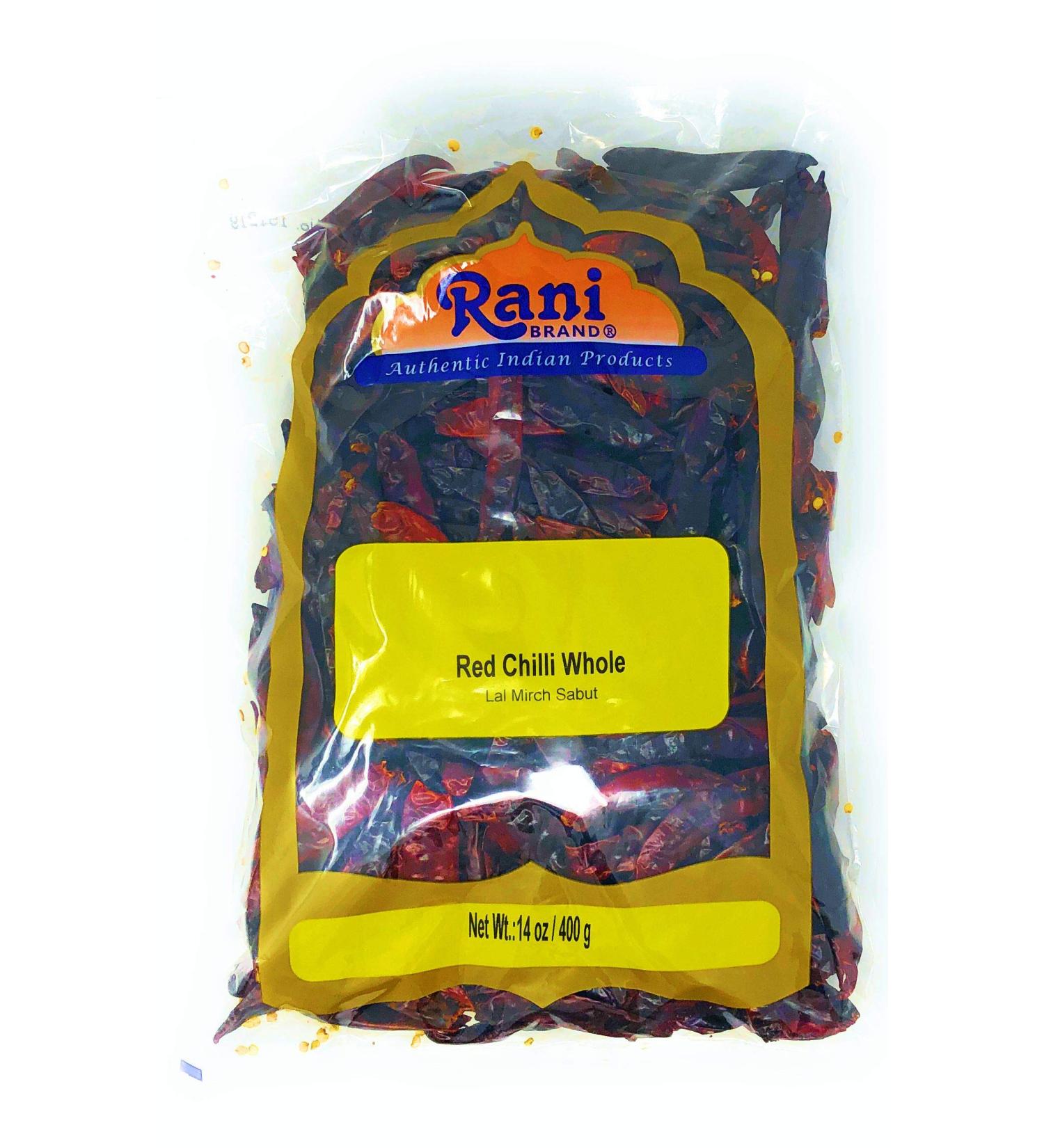 Rani Chilli Whole Stemless 14oz (400gm) All Natural | Vegan | No Colors | Gluten Friendly | Non-GMO Whole Chillies (Bag) Net Wt. 14oz (400g) - Buy Online on GoSupps.com