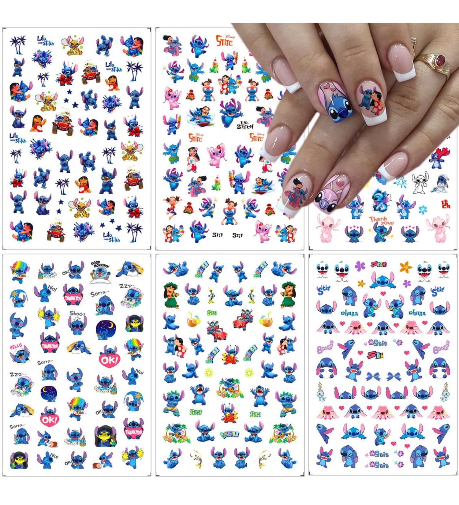 Cute 3D Self-Adhesive Nail Art Stickers - 6 Sheets Cartoon Designer Decals for DIY Acrylic Nail Decorations - Kawaii Nail Supplies for Women and Girls - Buy Online on GoSupps.com