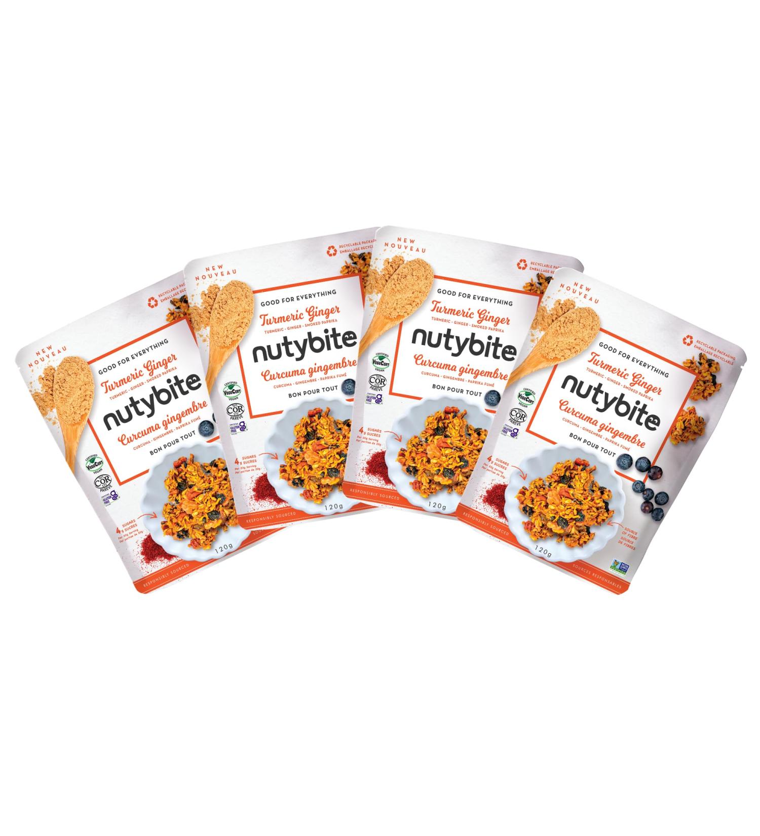 Nutybite Granola Clusters Turmeric Ginger Functional benefits Vegan Gluten Free No added sugar Non GMO Superfood snacks (4 x 120g) - Buy Online on GoSupps.com