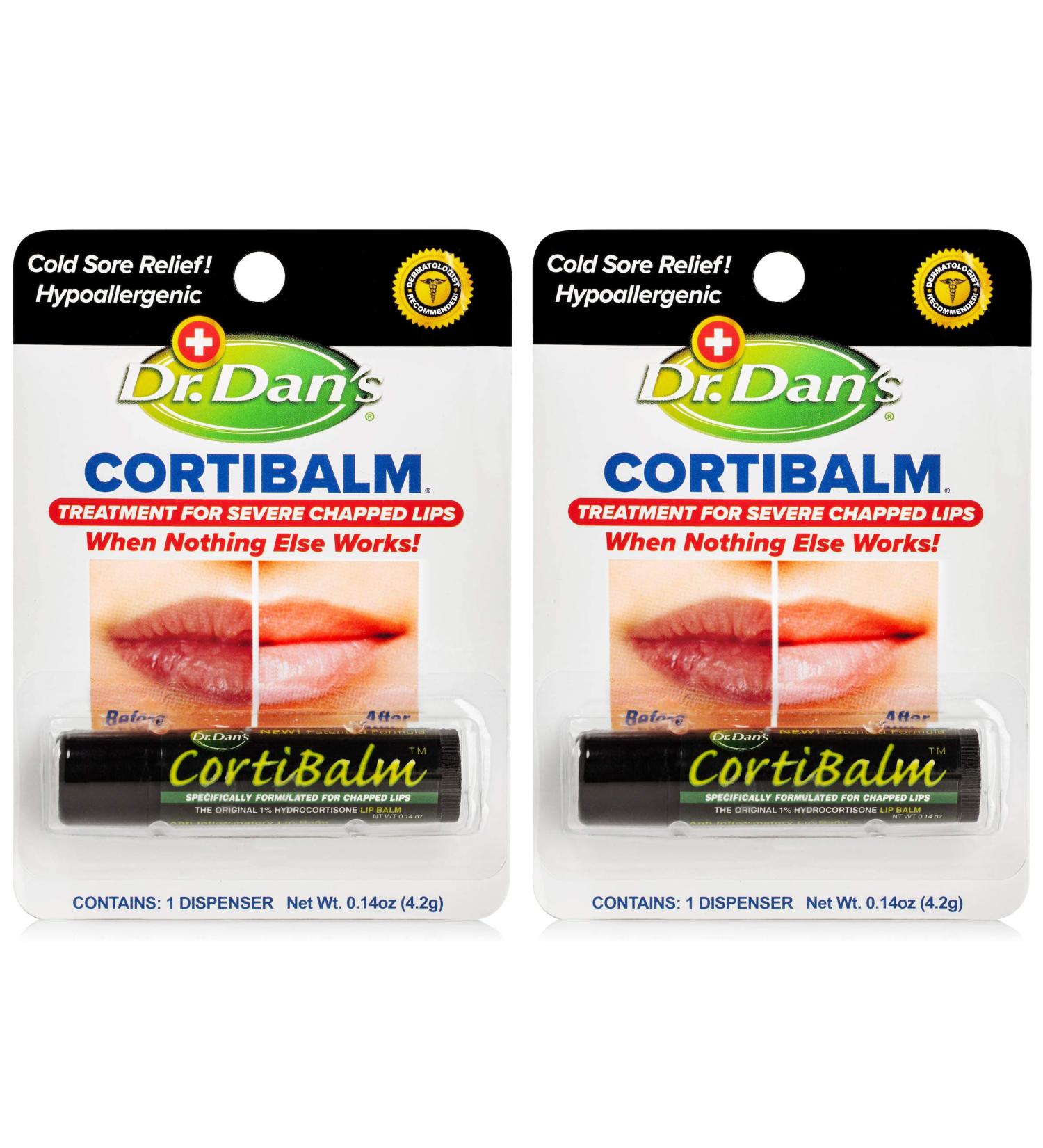 Dr. Dan's Cortibalm: Healing Lip Balm for Dry Cracked Lips - 2 Pack - Men, Women, and Children - Buy Online on GoSupps.com