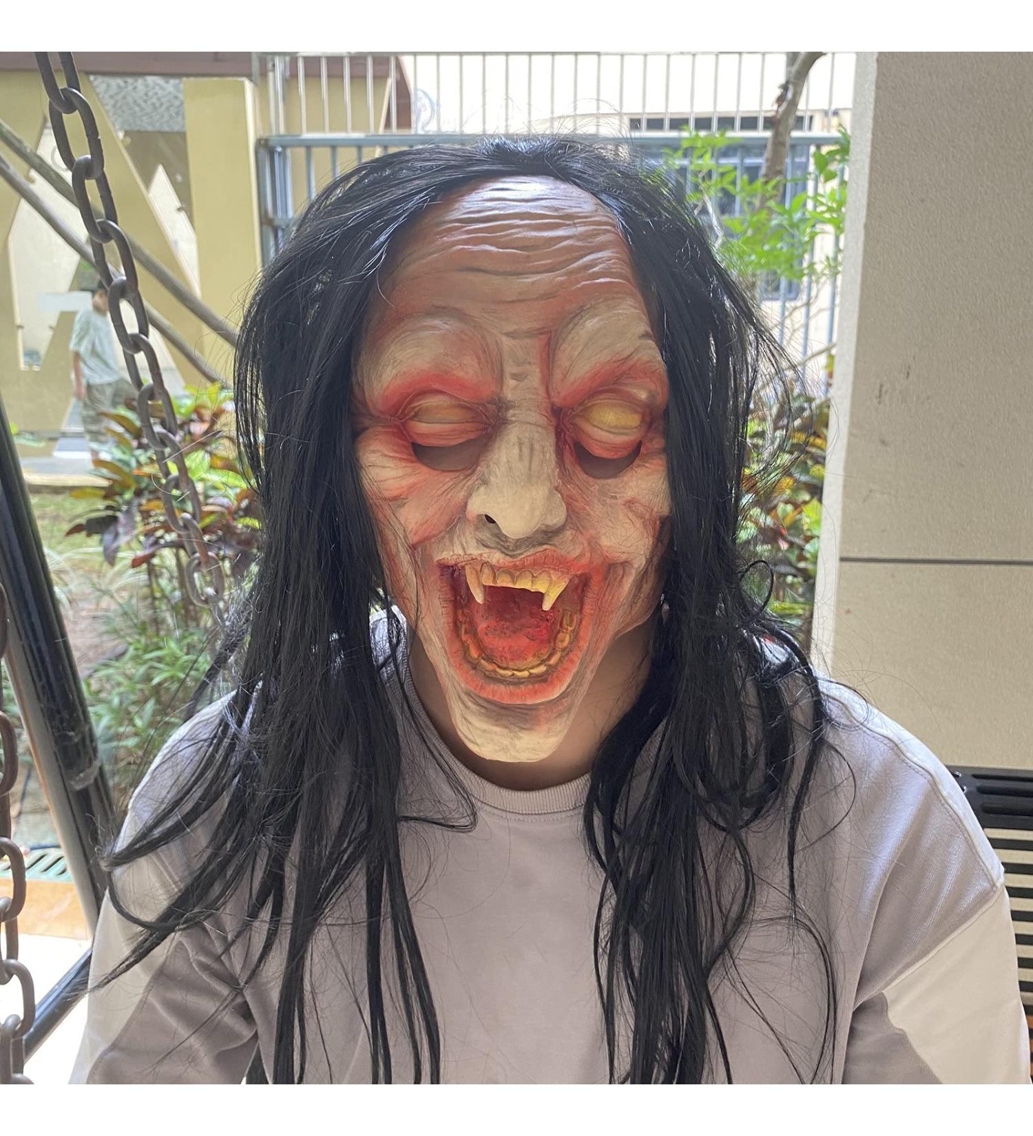 Long Hair Ghost Horror Devil Mask Halloween Mask Scary Challenge Games Evil Costume Halloween Cosplay Party Decoration Props - Buy Online on GoSupps.com