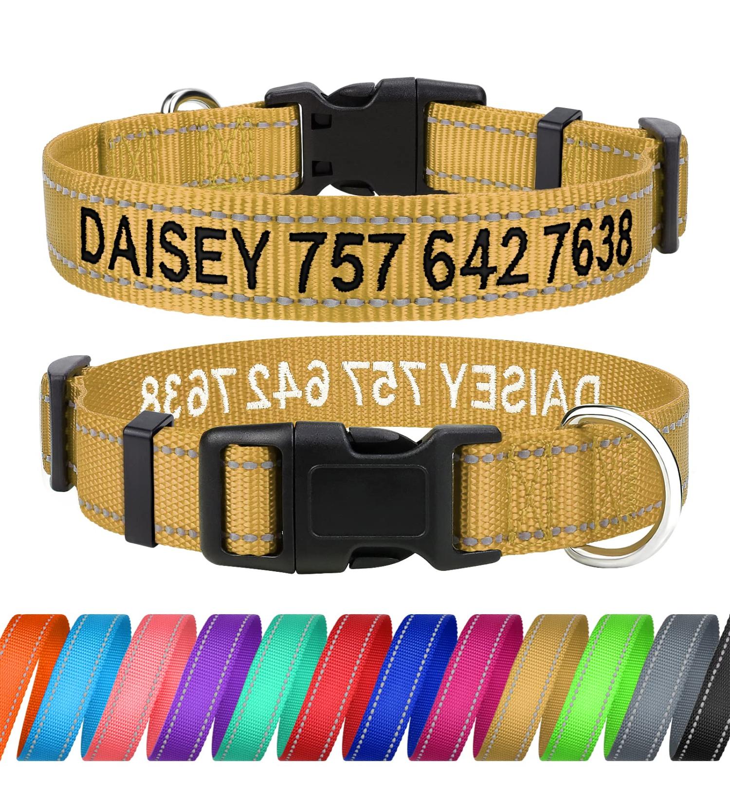 Tagme Personalized Dog Collar for Small Dogs - Reflective Nylon with Embroidery Pet Name & Phone Number - Khaki (1 Pack) - Buy Online on GoSupps.com