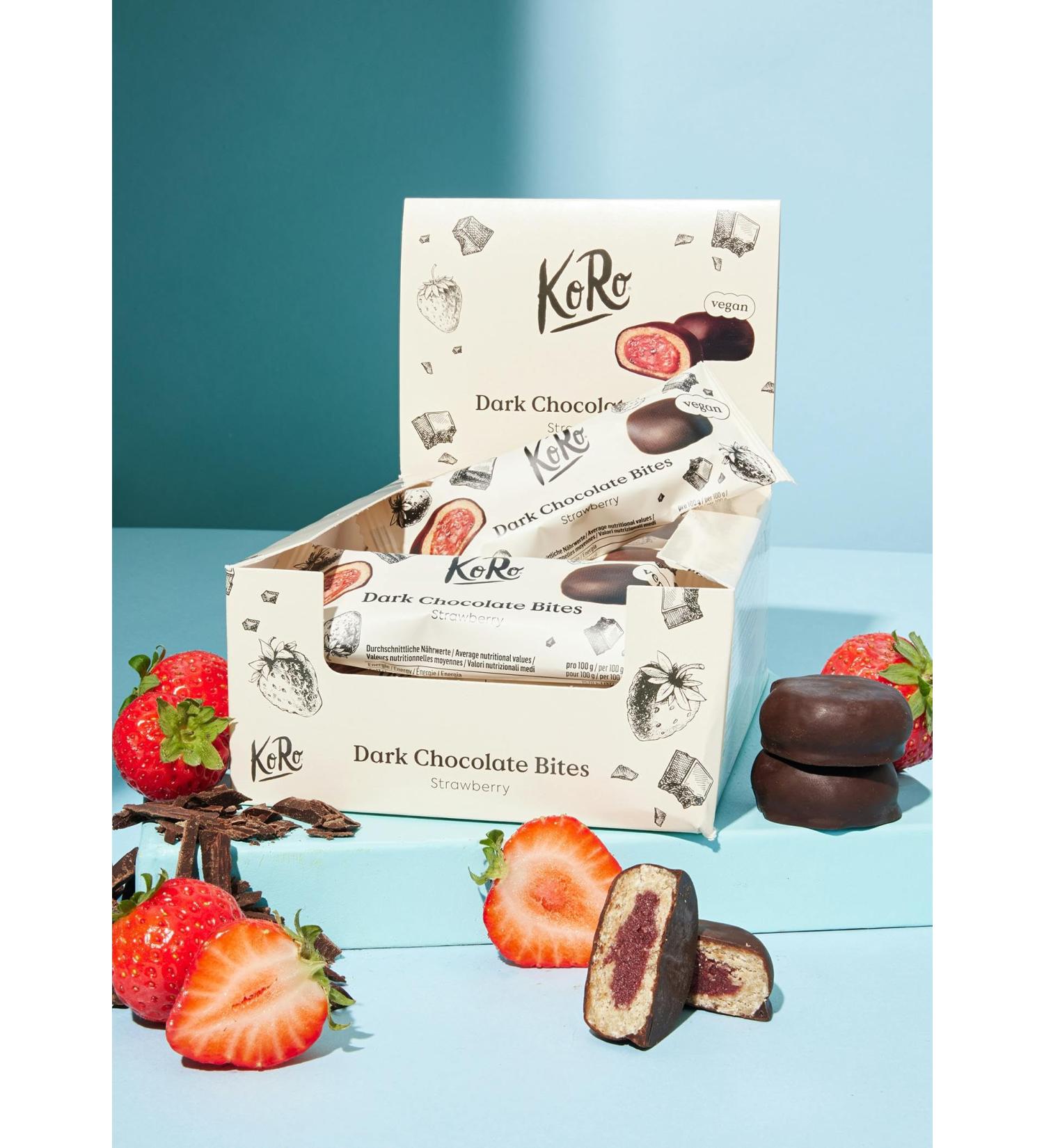 KoRo - Organic dark chocolate strawberry bites 12 x 2 x 20 g - With a strawberry fruity filling - Coated with dark chocolate - Buy Online on GoSupps.com