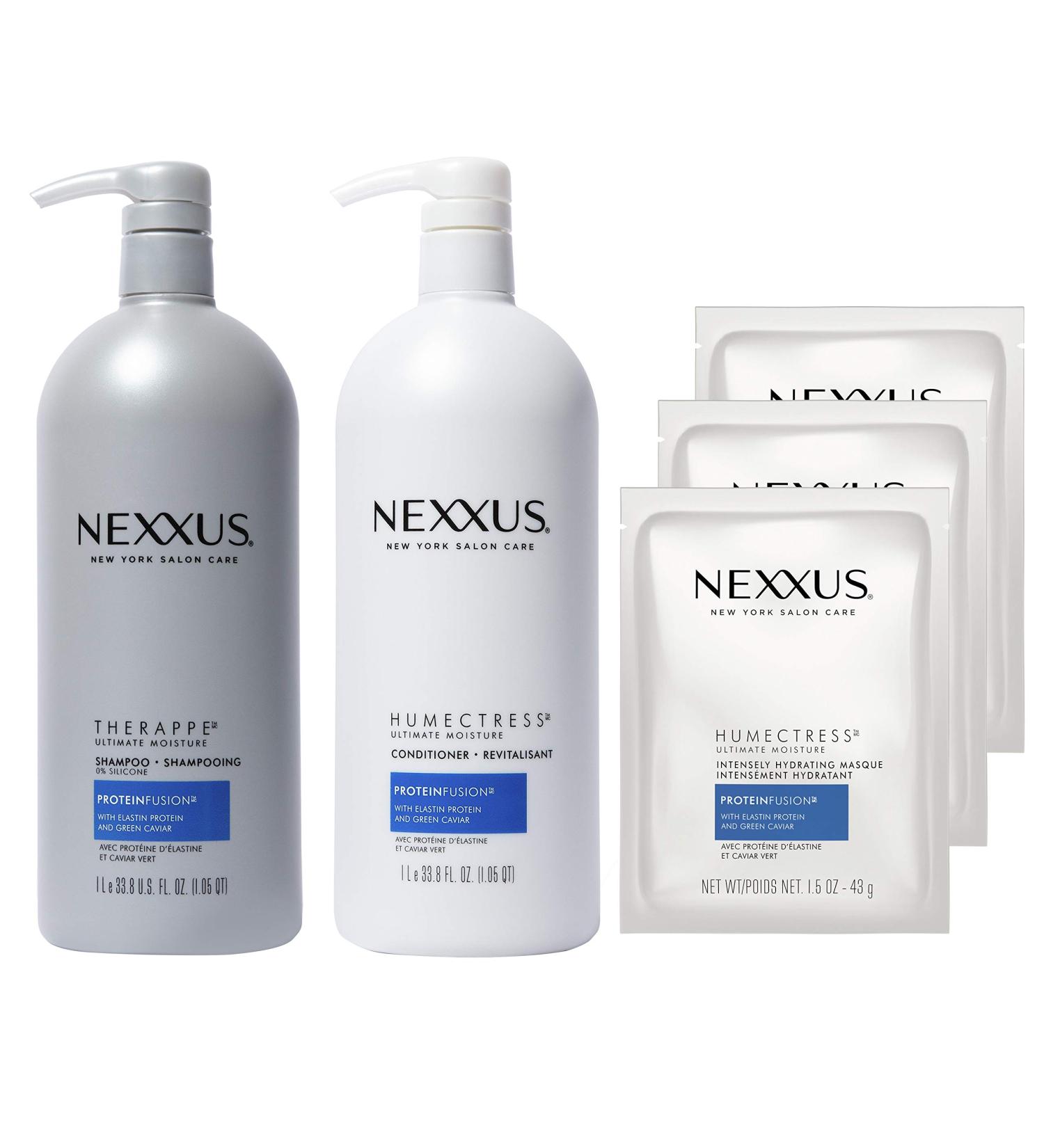 Nexxus Dry Hair Care Set - Shampoo, Conditioner & 3 Treatment Masks | Silicone-Free, Moisturizing Caviar Complex | Silver/White - Buy Online on GoSupps.com