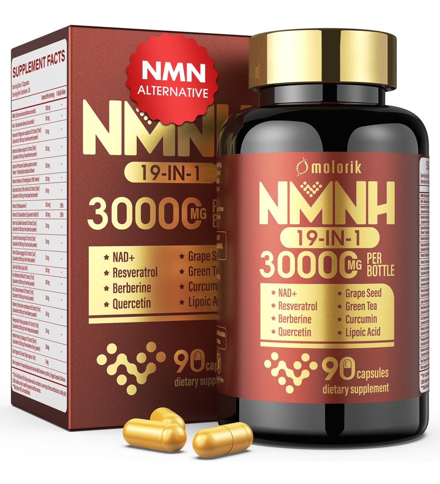 19 in 1 NMNH (Dihydronicotinamide Mononucleotide) 1000mg Per Serving Nad Supplement Boost NAD+ Levels Nad Resveratrol Supplement with Quercetin Vitamin D3 K2 Healthy Aging Energy 90 Capsules 90 Count (Pack of 1) Red - Buy Online on GoSupps.com