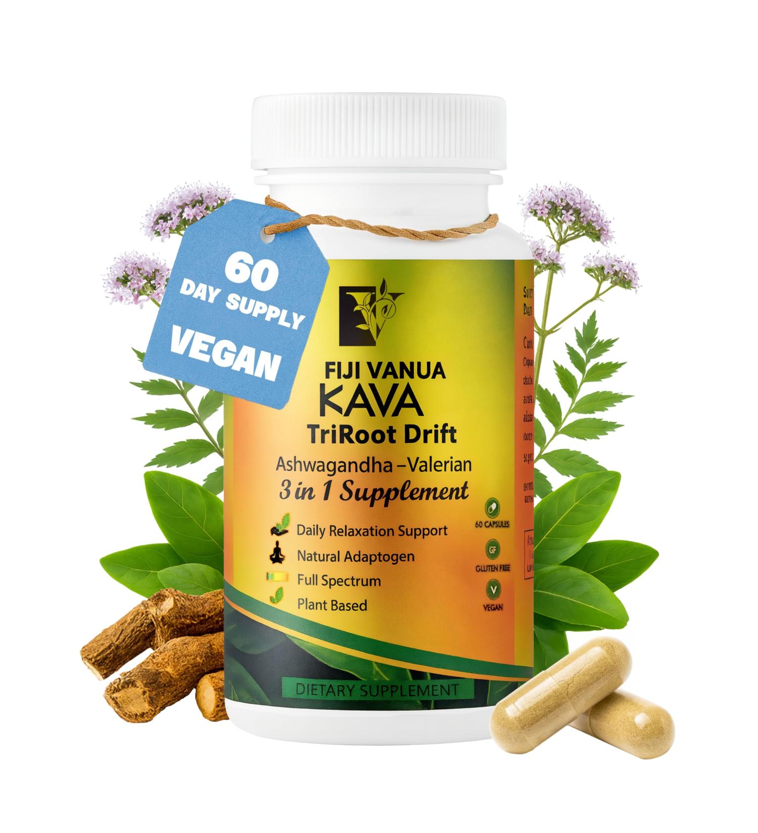 Kava Capsule Pills for Natural Relaxation - Adaptogen Blend with Ashwagandha Valerian 200mg Kava Extract 30% Kavalactones - Buy Online on GoSupps.com