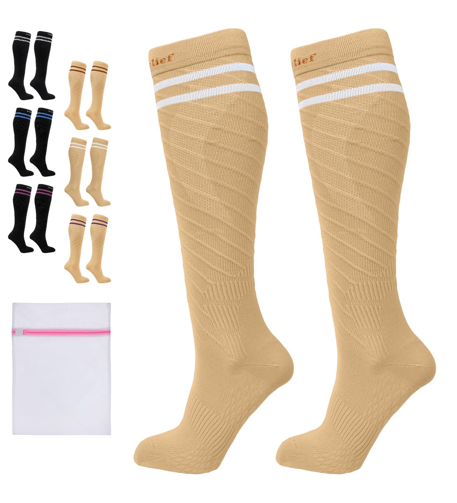 360 RELIEF - Flight Compression Socks Supports | Blood Circulation Travel Work S-M 2Pairs-Beige with 2 White lines - Buy Online on GoSupps.com