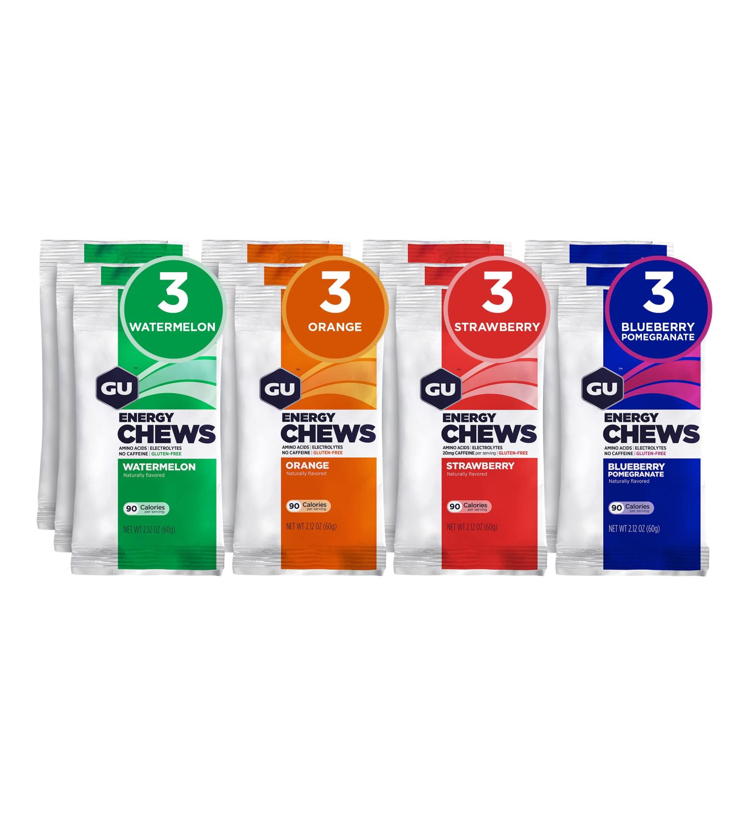 GU Energy Chews  Variety Pack Energy Gummies with Electrolytes  12 Bags (24 Servings Total) New Format (Bags) - Buy Online on GoSupps.com
