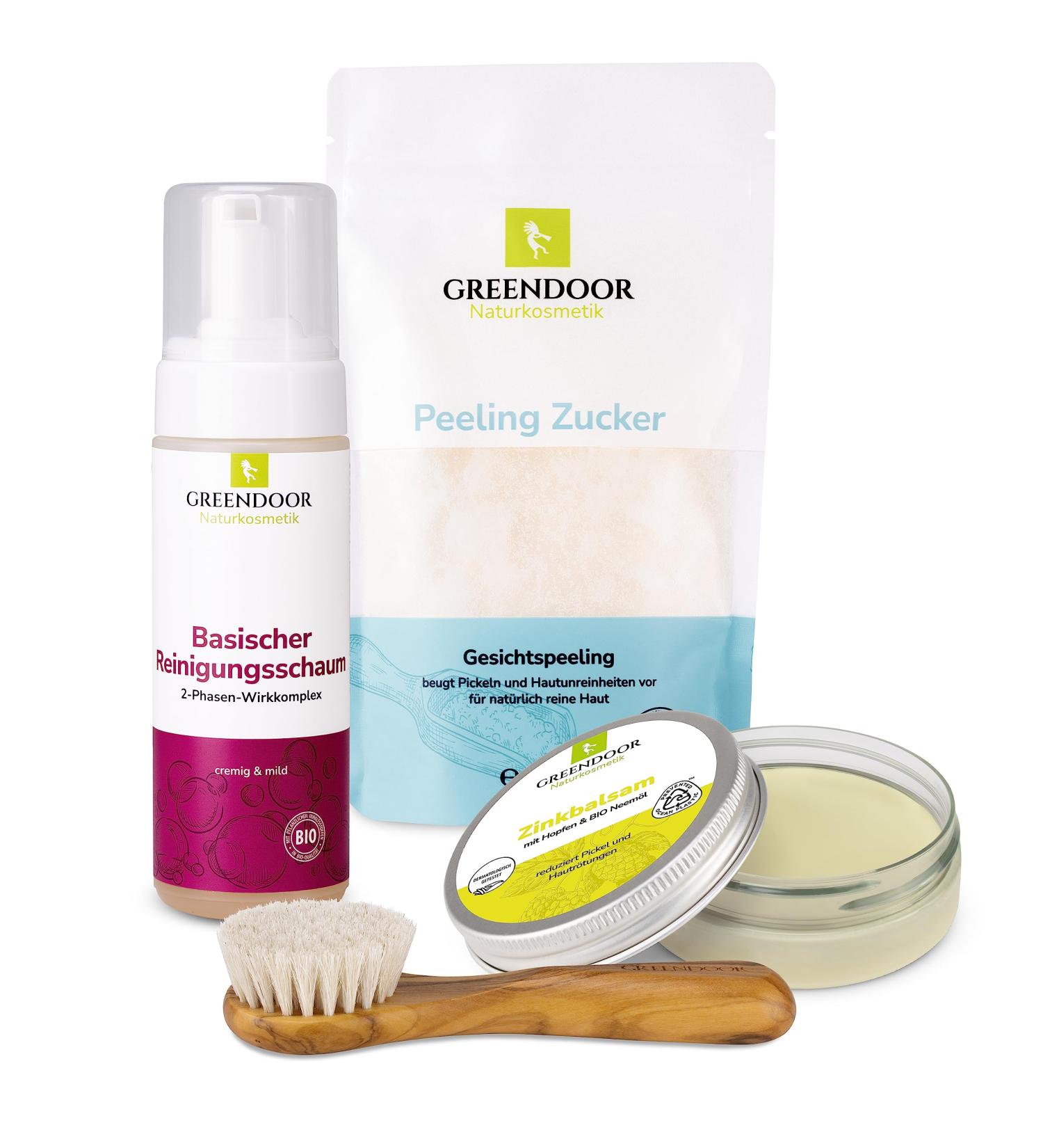 Greenendoor Anti-Pimple Set | Exclusive Natural Cosmetics - Balm Foam Peeling & Olive Wood Brush | Cruelty-Free Skincare - Buy Online on GoSupps.com