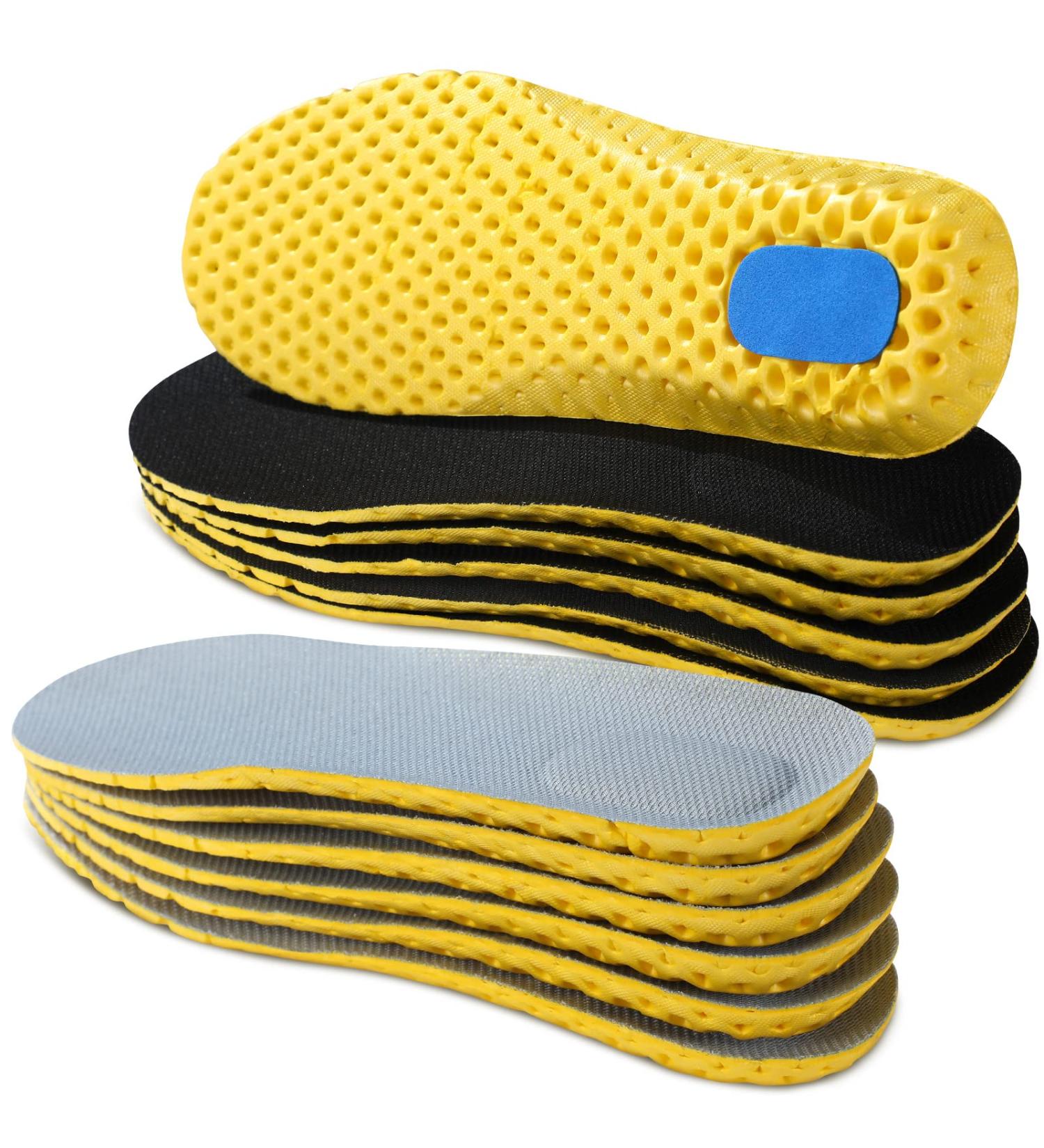 Elastic Shock Absorbing Shoe Insoles - Breathable Comfort Cushioning Inserts (12 Pairs, Men Women, Black Beige) - Buy Online on GoSupps.com