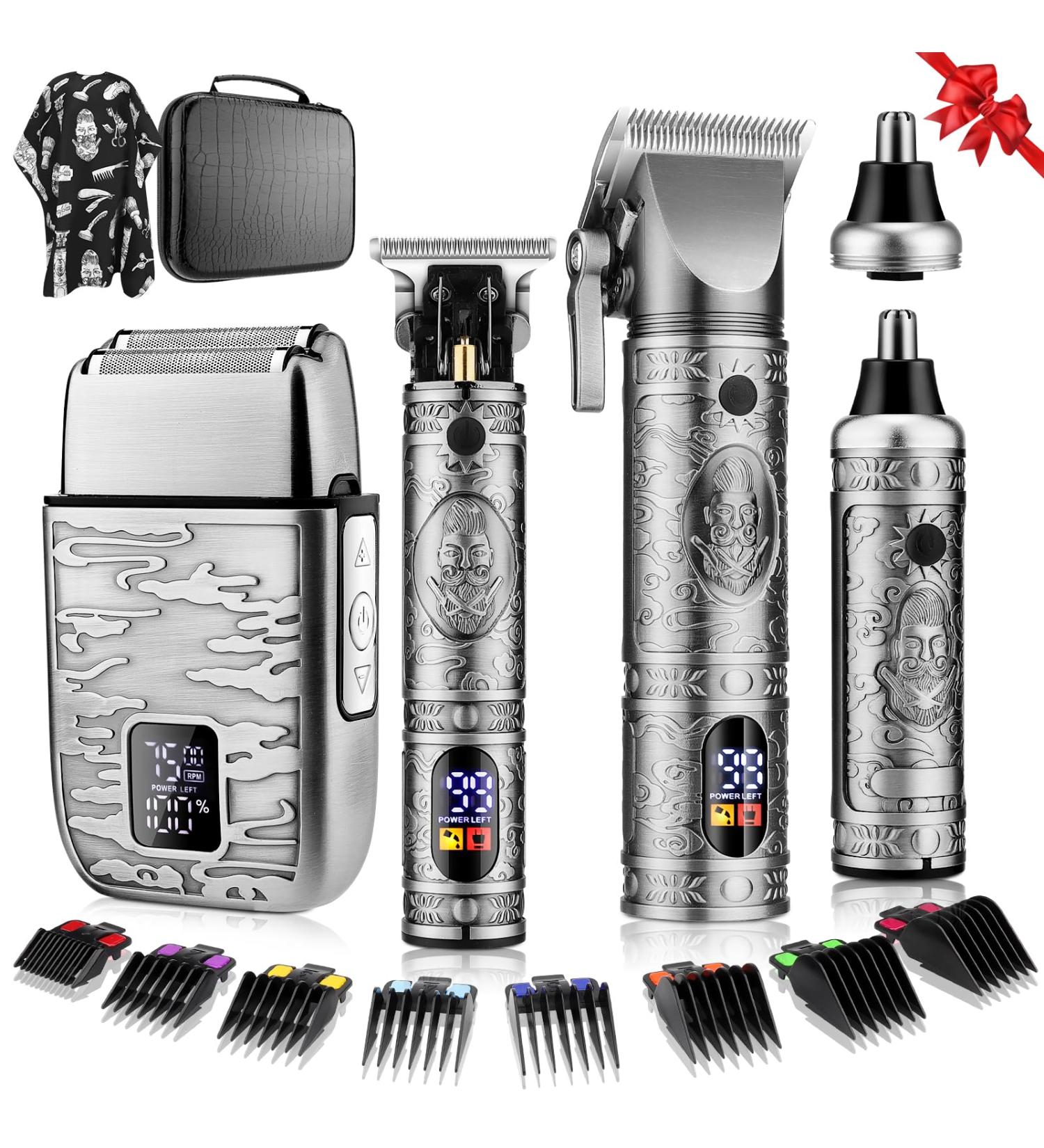 Qreeyx Hair Clippers for Man T-Blade Trimmer Nose Hair Trimmer Electric Shaver Set Professional 4 in 1 Barber Clippers Set for Haircut Men s Grooming Kit with LCD Display Ideal Gift for Him Silver - Buy Online on GoSupps.com
