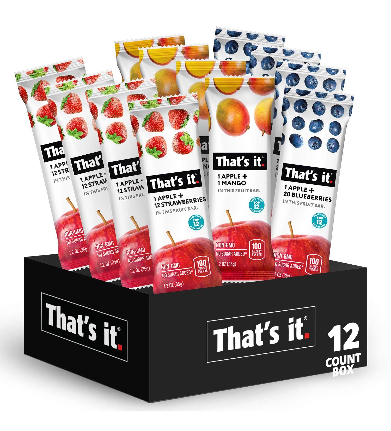 Apple + Variety Natural Fruit Bar | High Fiber Vegan Snack with No Added Sugar | Gluten Free & Paleo | Non GMO | Healthy Energy Food for Kids & Adults (12 Pack) - Buy Online on GoSupps.com