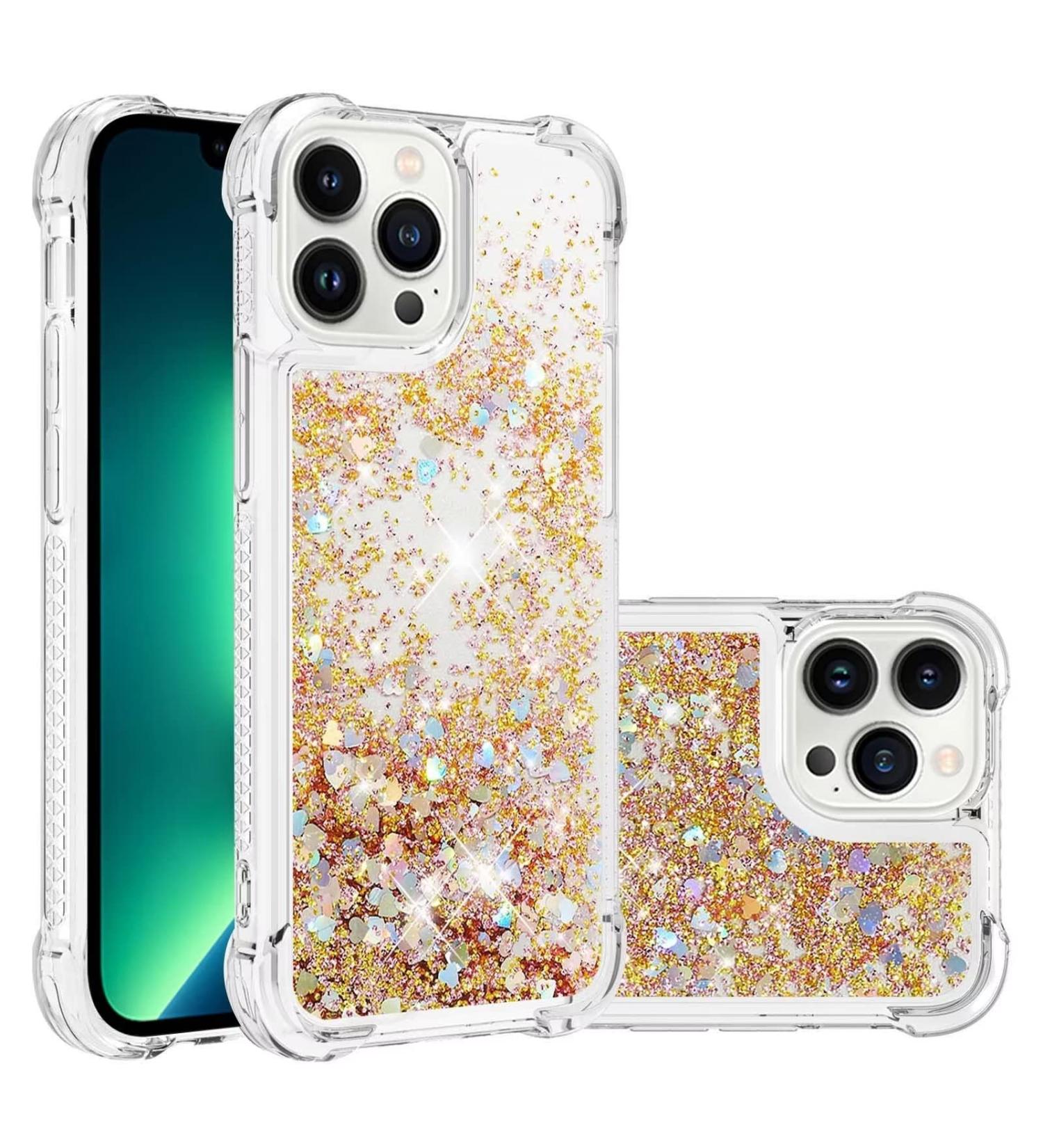 Tivenfezk Nadoli Glitter Treisand Case for iPhone 15 Pro - Silicone Shockproof Transparent TPU Bumper Liquid Quicksand Design Gold Edition - Buy Online on GoSupps.com