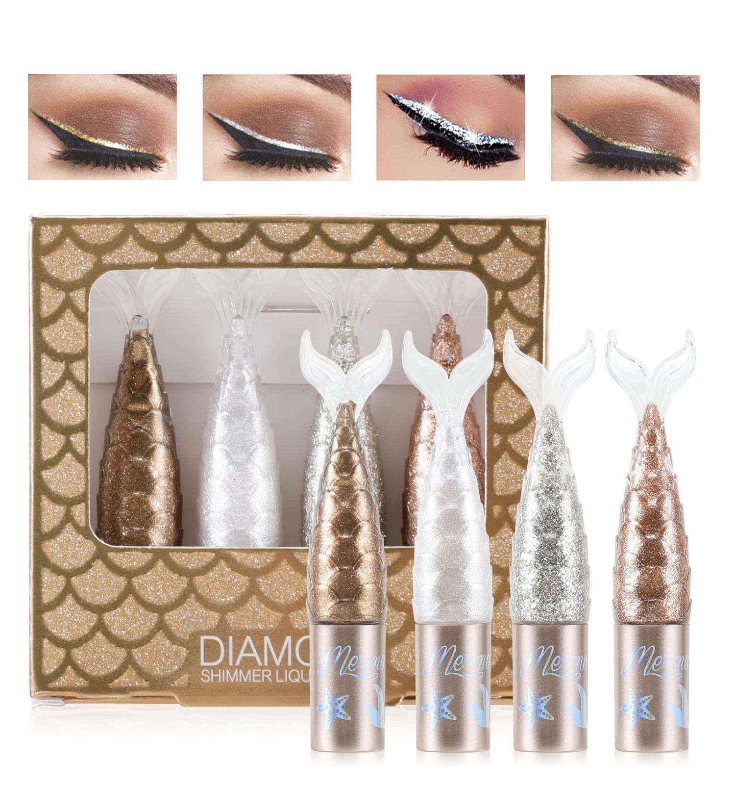 Erinde 4 Colors Liquid Glitter Eyeliner Set - Metallic Shimmer Eyeshadow in Silver, Gold, and Diamond - Long Lasting Glow, Perfect Makeup Gift - Buy Online on GoSupps.com