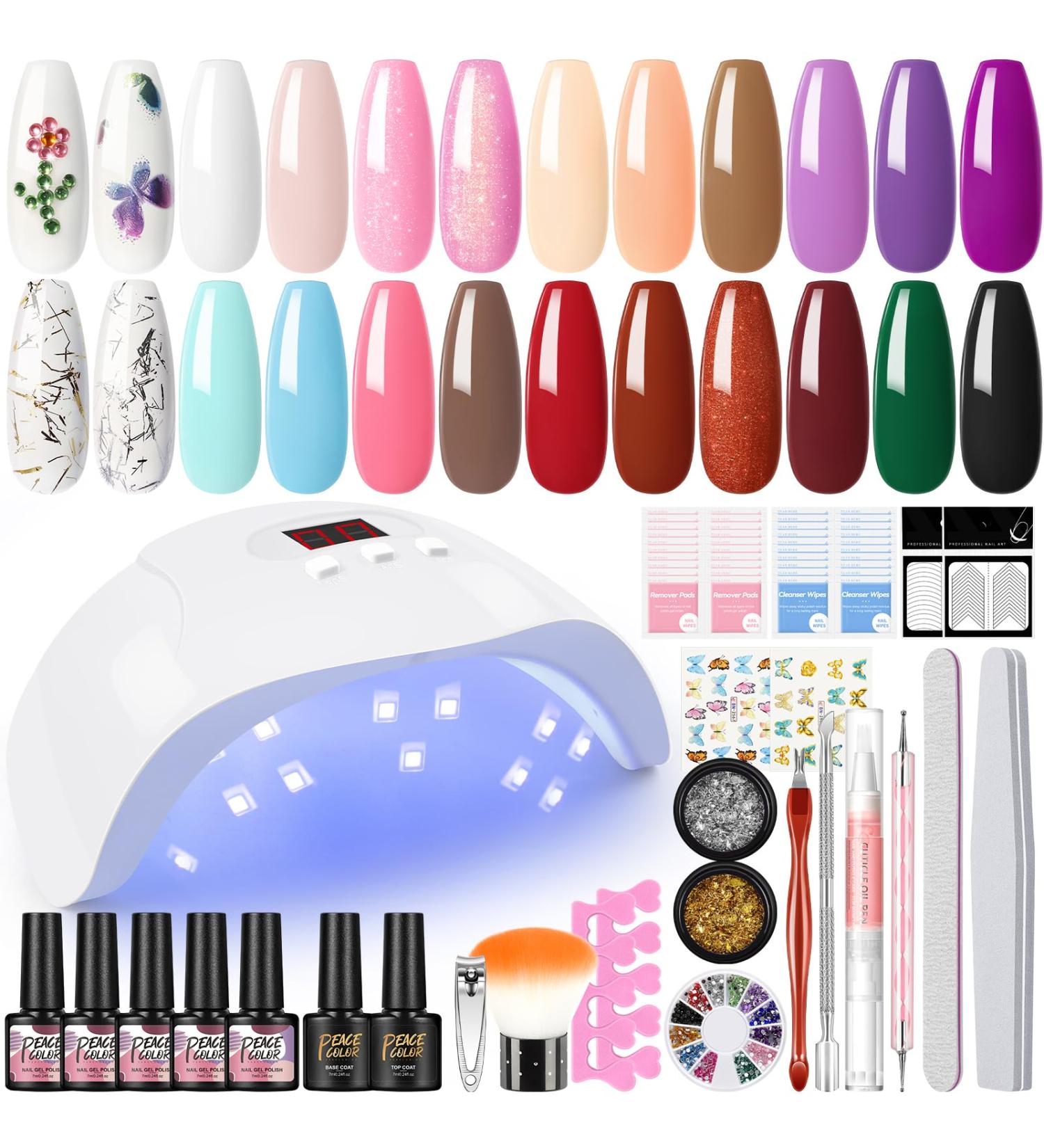 PEACECOLOR Gel Nail Kits Full Set for Beginners 20 PCS Gel Nail Polish Set with 36W Lamp Starter Kit and Top Base Coat Manicure Tools Nail Decorations Nail Art Design Kit Gift for Women kit-11 - Buy Online on GoSupps.com