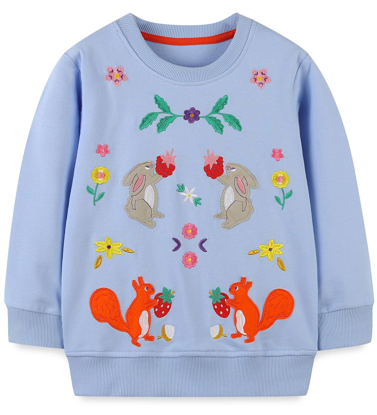 Girls Cotton Sweatshirt - Long Sleeve Casual Jumper for Toddlers, Blue, Ages 1-12 - Buy Online on GoSupps.com
