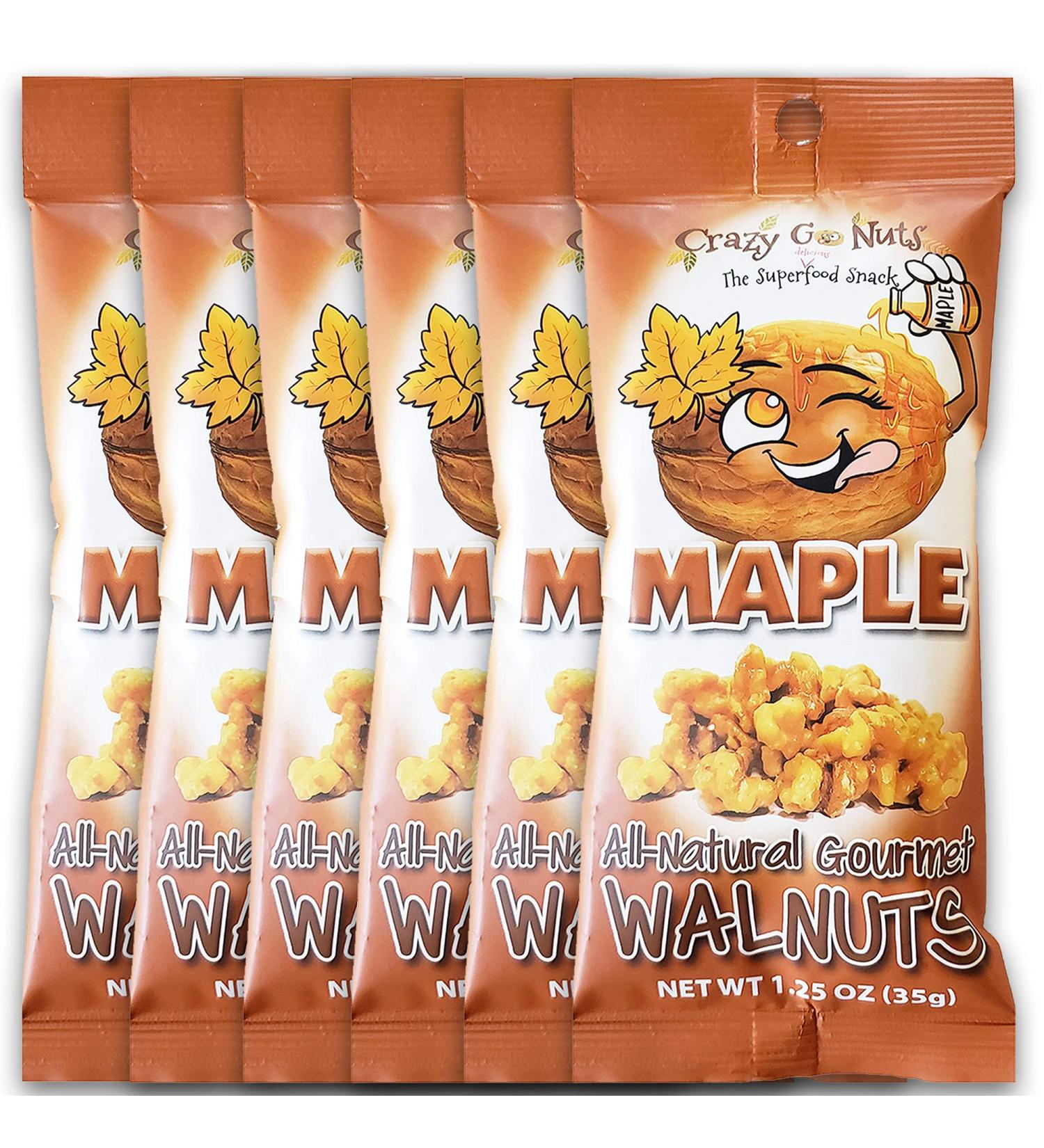 Crazy Go Nuts Maple Glazed Walnuts - Healthy Vegan Snack Low Carb Gluten Free Non-GMO 6-Pack Superfood with Omega 3 & Antioxidants - Buy Online on GoSupps.com
