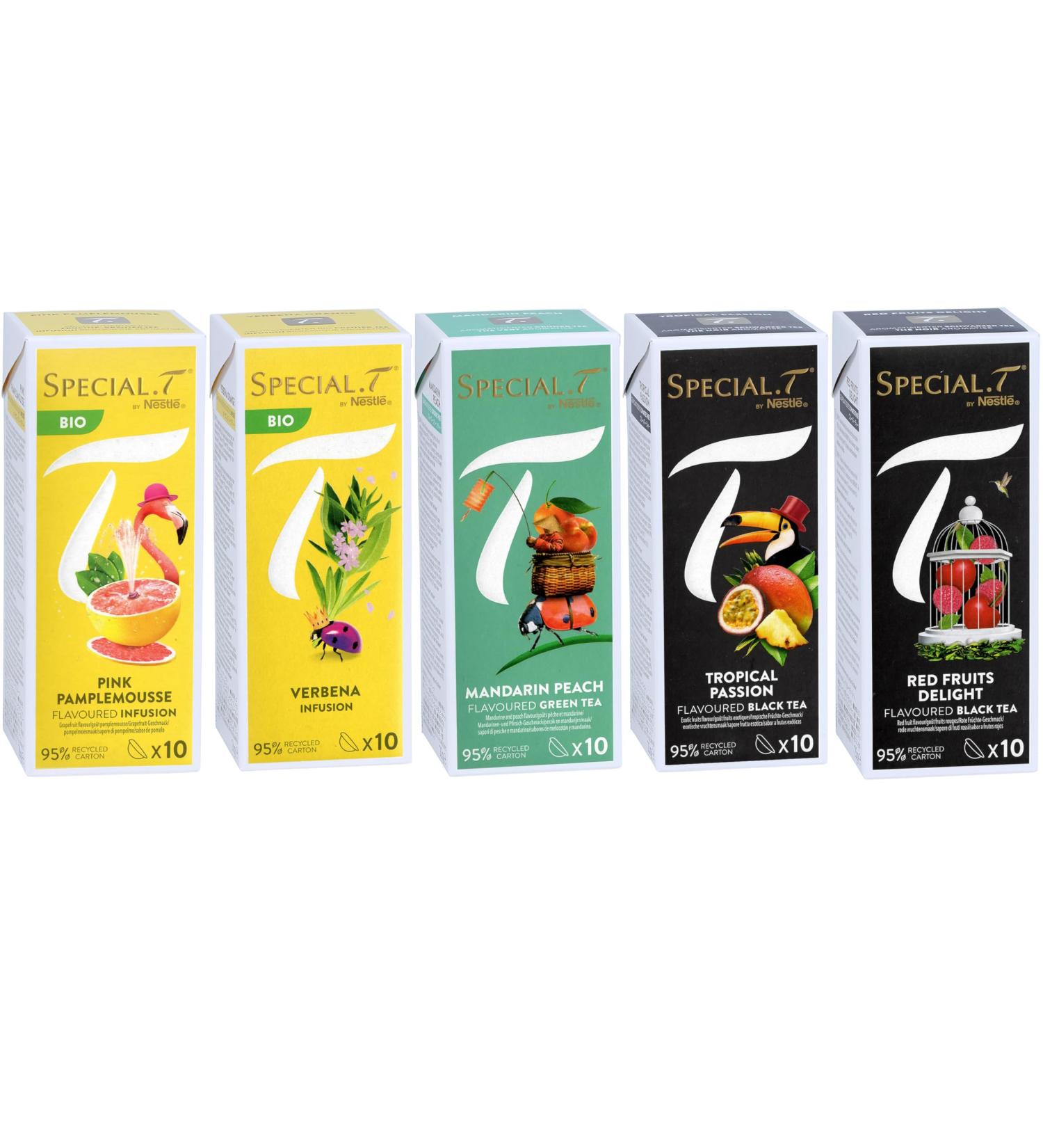 Special.T - 50 Capsules - 5 Varieties of 10 Capsules - Grapefruit Rose (Organic) Verbena (Organic) Tangerine Peach Tropica - Buy Online on GoSupps.com