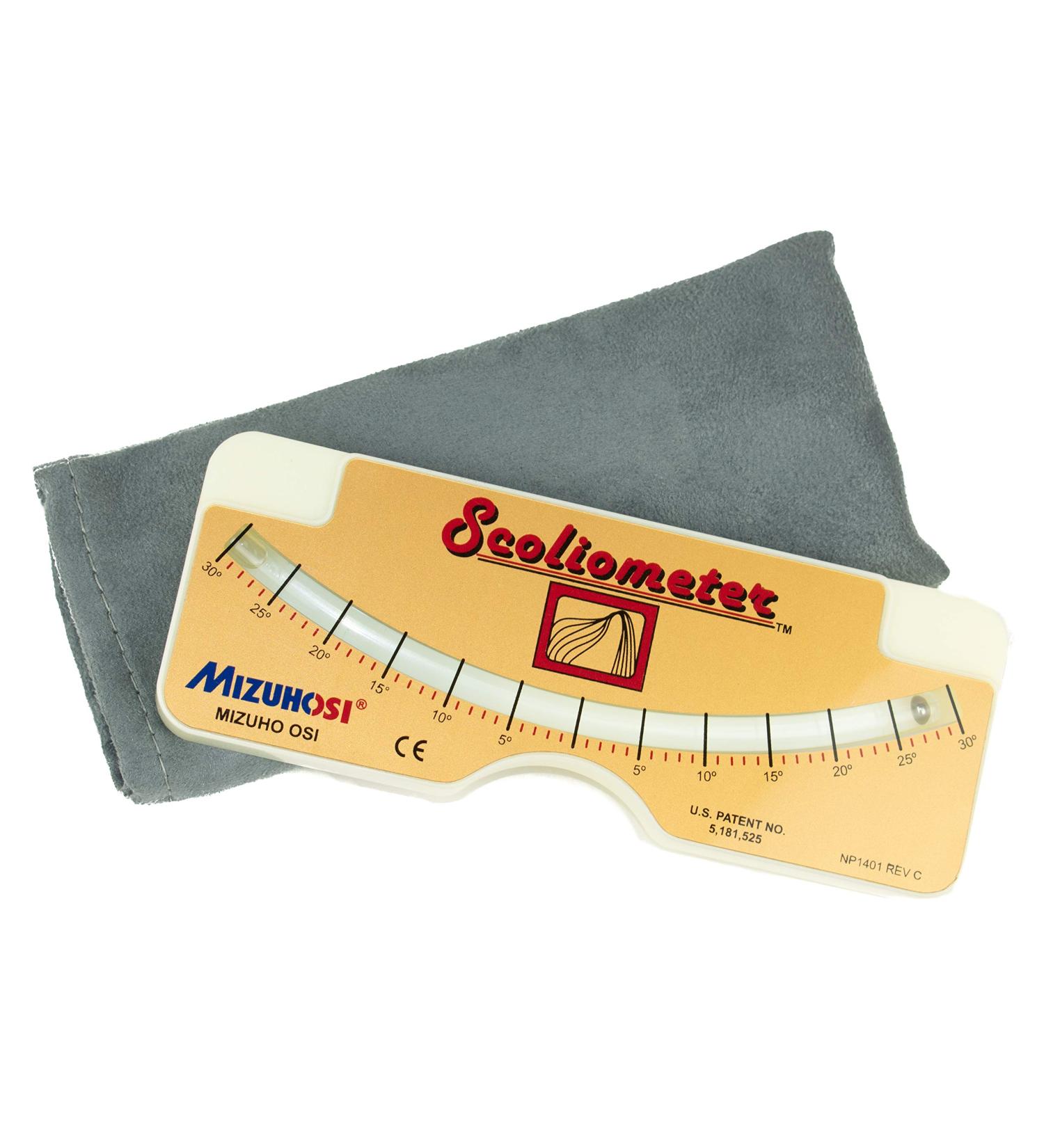 Scoliometer Medical Measuring Device for Back Scoliosis Diagnosis Portable Device with Spine Contour and Metal Ball Insert for Measuring Spinal Alignment Comes with Fabric Carrying Pouch 57019