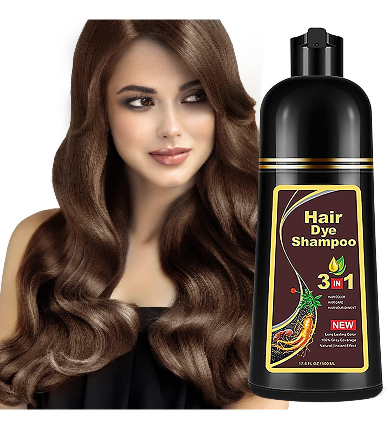 Brown Hair Dye Shampoo - 3-In-1 Instant Coloring & Gray Hair Coverage - 500mL - Herbal Formula for Men and Women - Buy Online on GoSupps.com