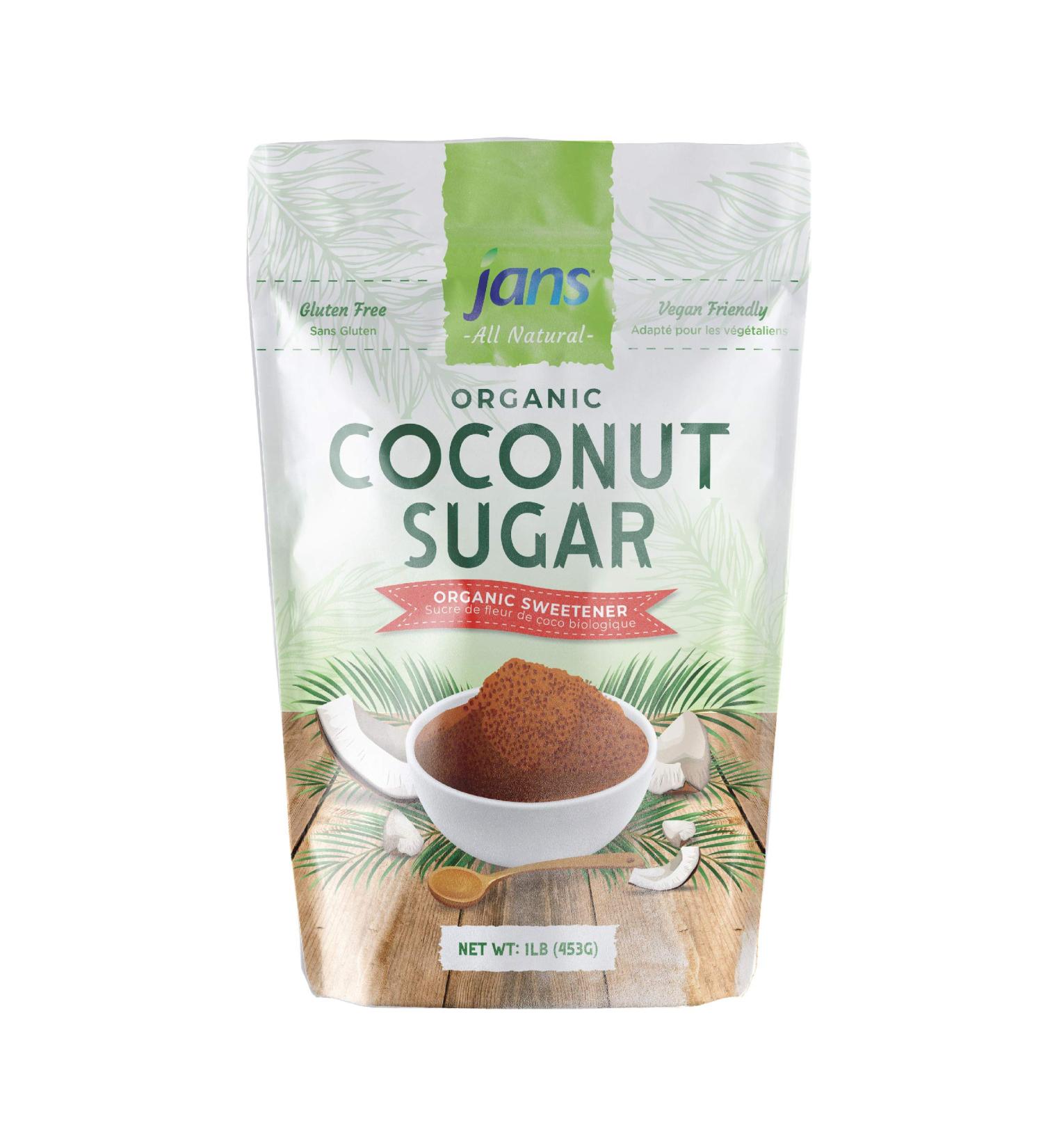 Jans Organic Coconut Sugar 16 oz - Gluten-Free, Non-GMO, Low Glycemic - Paleo & Vegan Friendly - Buy Online on GoSupps.com