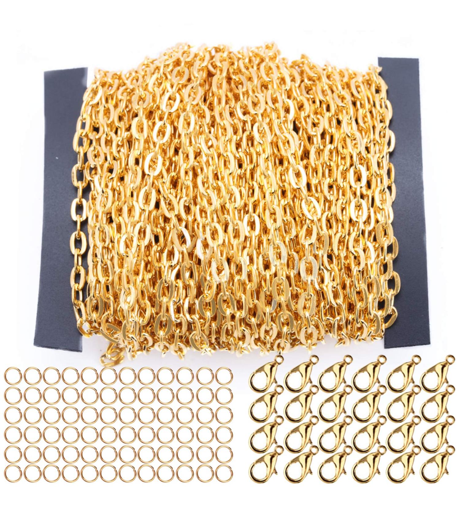 40FT Gold Twisted Curb Chain with Lobster Clasps - Jewelry Making Supplies - Buy Online on GoSupps.com