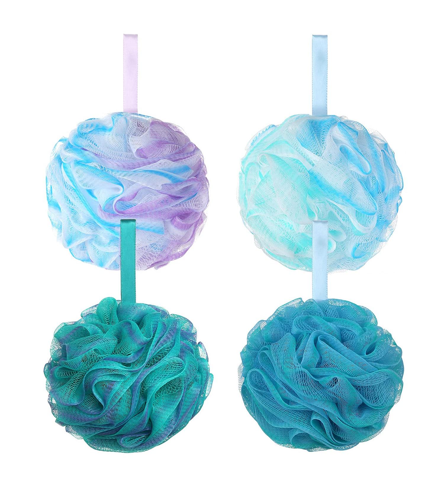 UPMSX SYHZC Bath Sponge Loofah 75g/PCS Set of 4 | Soft Shower Sponge | Exfoliating Body Scrubber for Women and Men | Extra Large Mesh Poufs | Flower Color (Green-Purple-Large) - Buy Online on GoSupps.com