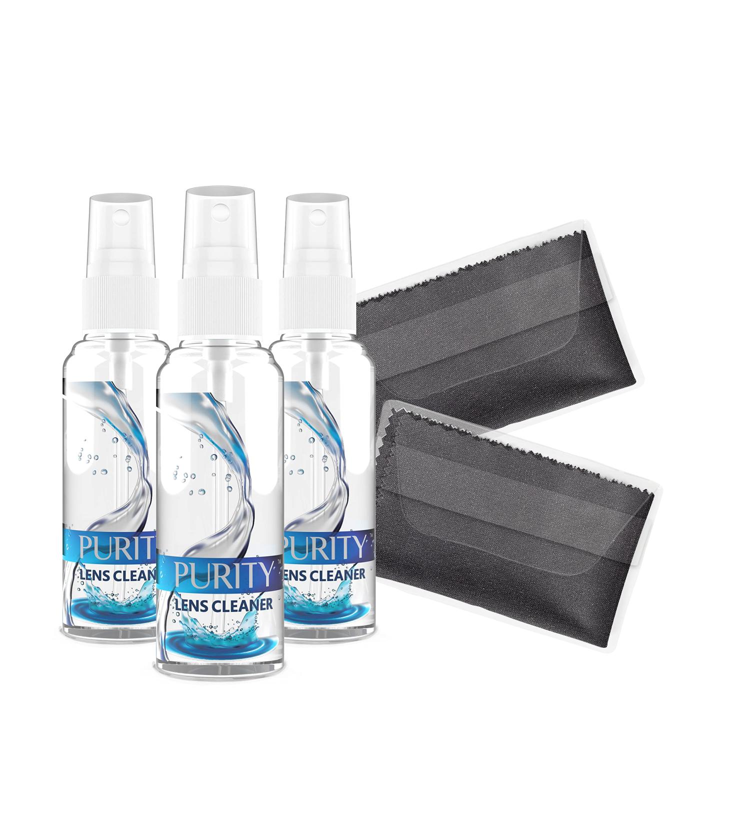 Purity Eyeglass Lens Cleaner Kit - 3 x 1oz Travel Size Lens Cleaner Spray Bottle + 2 Microfiber Cleaning Cloths - Safe for All Lenses (AR Coated Included)  Eyeglasses and Screens - Clear - Buy Online on GoSupps.com