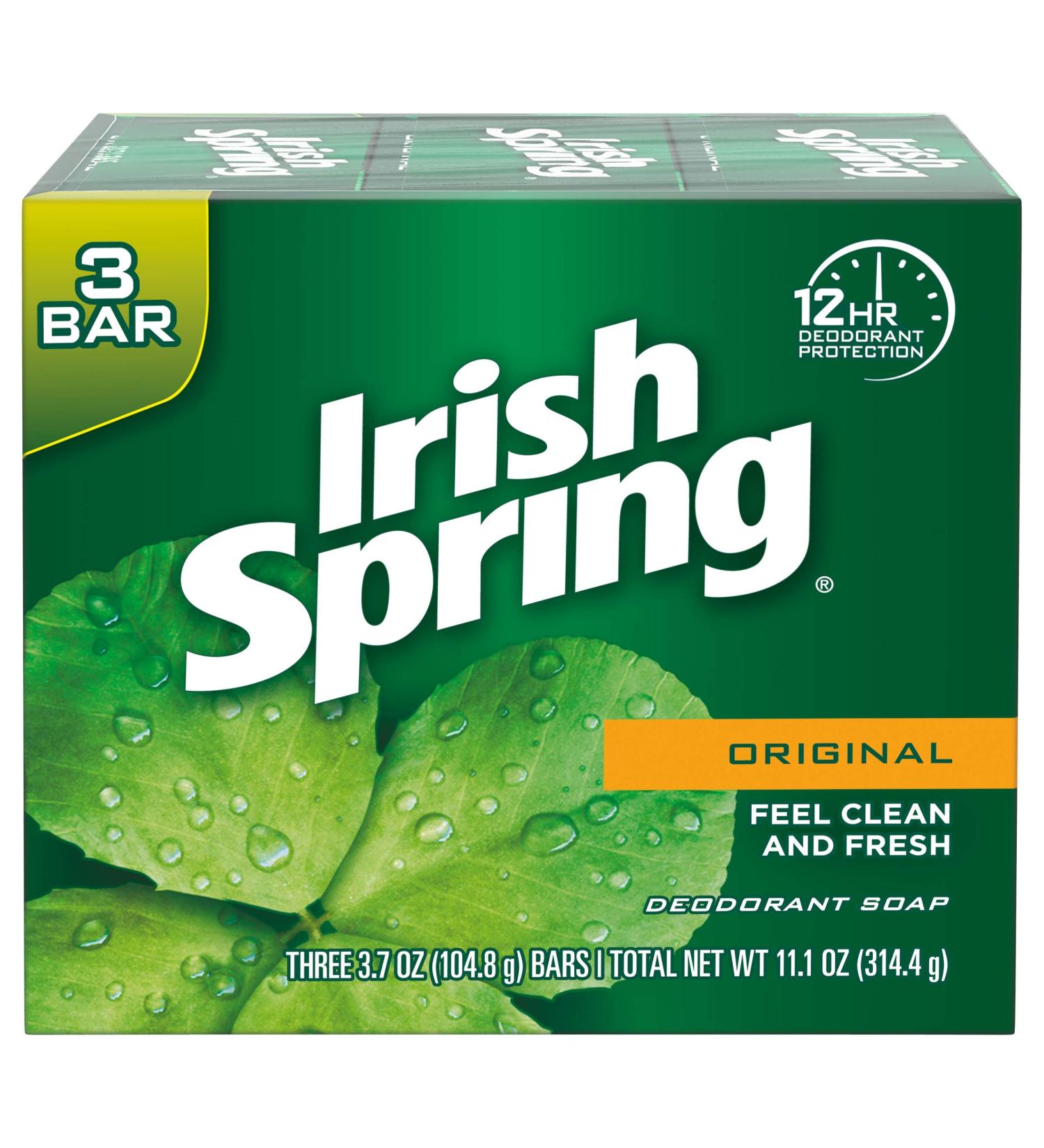 Irish Spring Deodorant Soap Original Bar, 3.7 Ounce (Pack of 3) original 3.7 Ounce (Pack of 3)