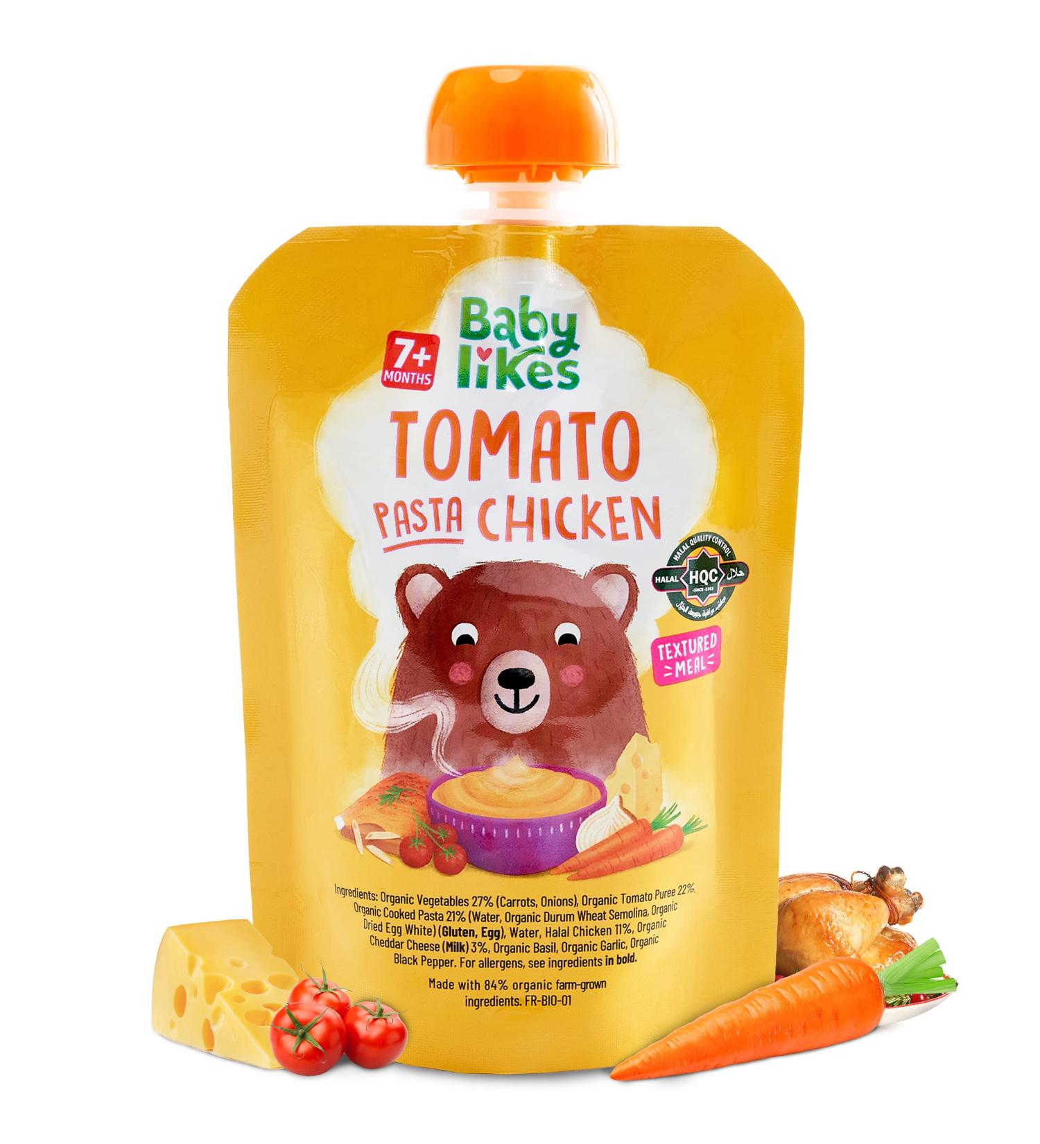 Organic Stage 2 Baby Puree Tomato Pasta Chicken 6 Pouches x 130g | Halal & Suitable for 7+ Months - Buy Online on GoSupps.com