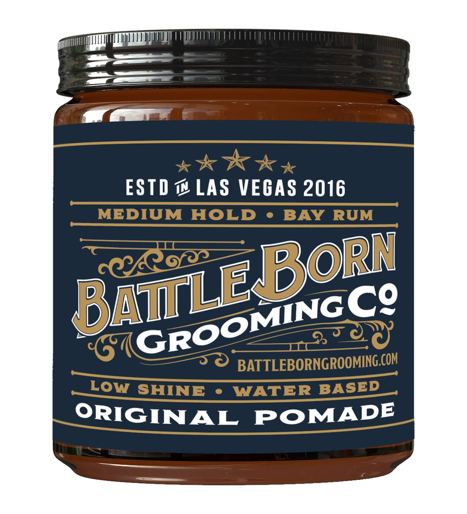 Battle Born Grooming Co Original Pomade - 4 oz. Bay Rum | Medium Hold, Low Shine, Natural Ingredients | Water Based for All Hair Types - Buy Online on GoSupps.com