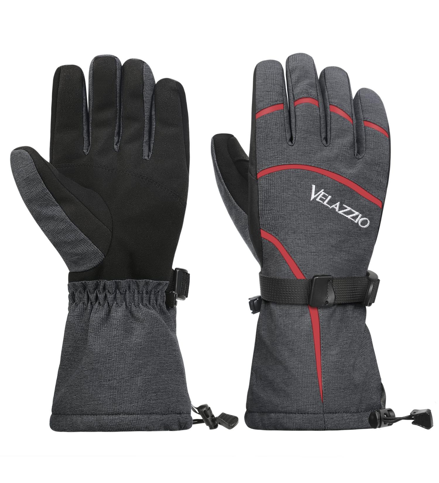 VELAZZIO Eco-Friendly Ski Gloves | DuPont Sorona, Waterproof, Breathable, Touchscreen | Gray/Red - Medium - Buy Online on GoSupps.com