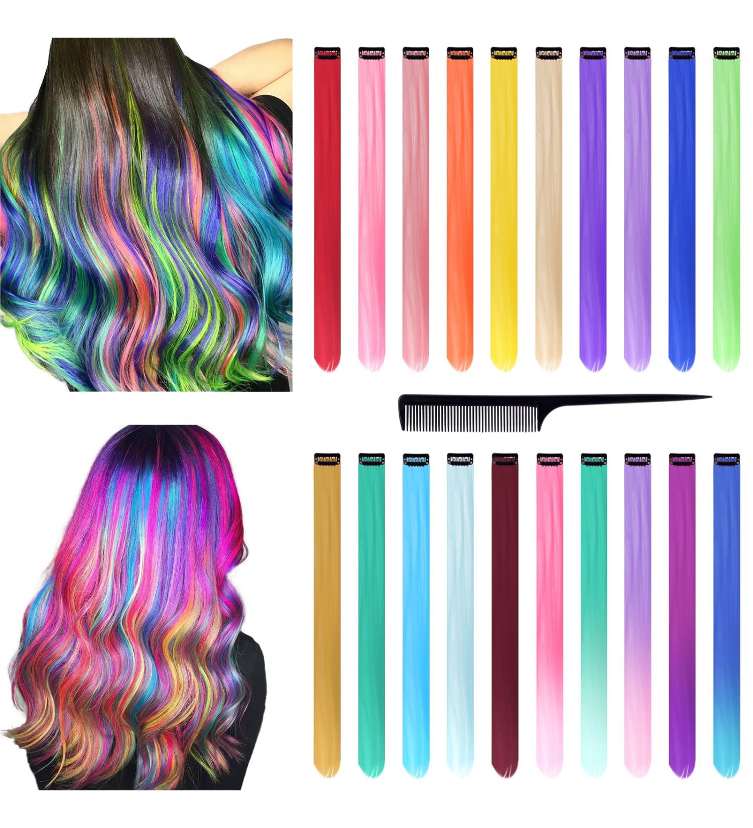 Yeestone 20-Piece Colored Hair Extensions - 55cm Clip-in Colorful Hair Clips with Comb for Women & Girls | Festival & Party Hair Decoration - Buy Online on GoSupps.com
