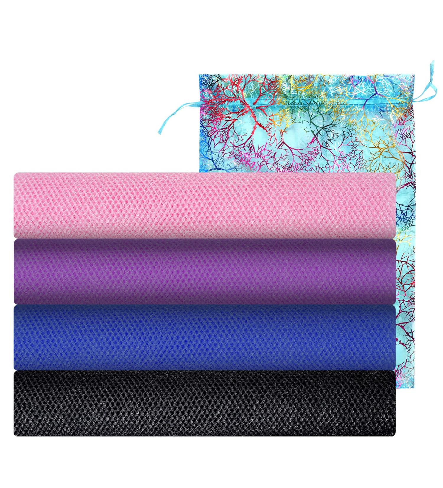 African Exfoliating Net Sponge Set for Shower Body Scrubbing - 4PCS (Black, Blue, Purple, Pink) - Buy Online on GoSupps.com