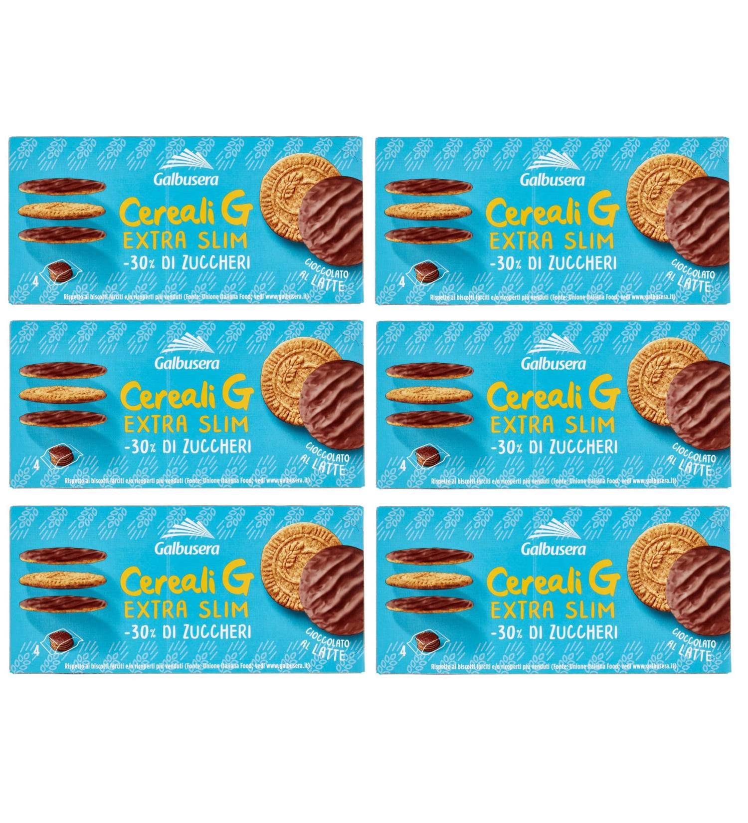 Galbusera Cereali G Extra Slim Latte Pack of 6 cereal biscuits wrapped in milk chocolate of 120 g each pack contains 4 individual portions of 30 g - Buy Online on GoSupps.com