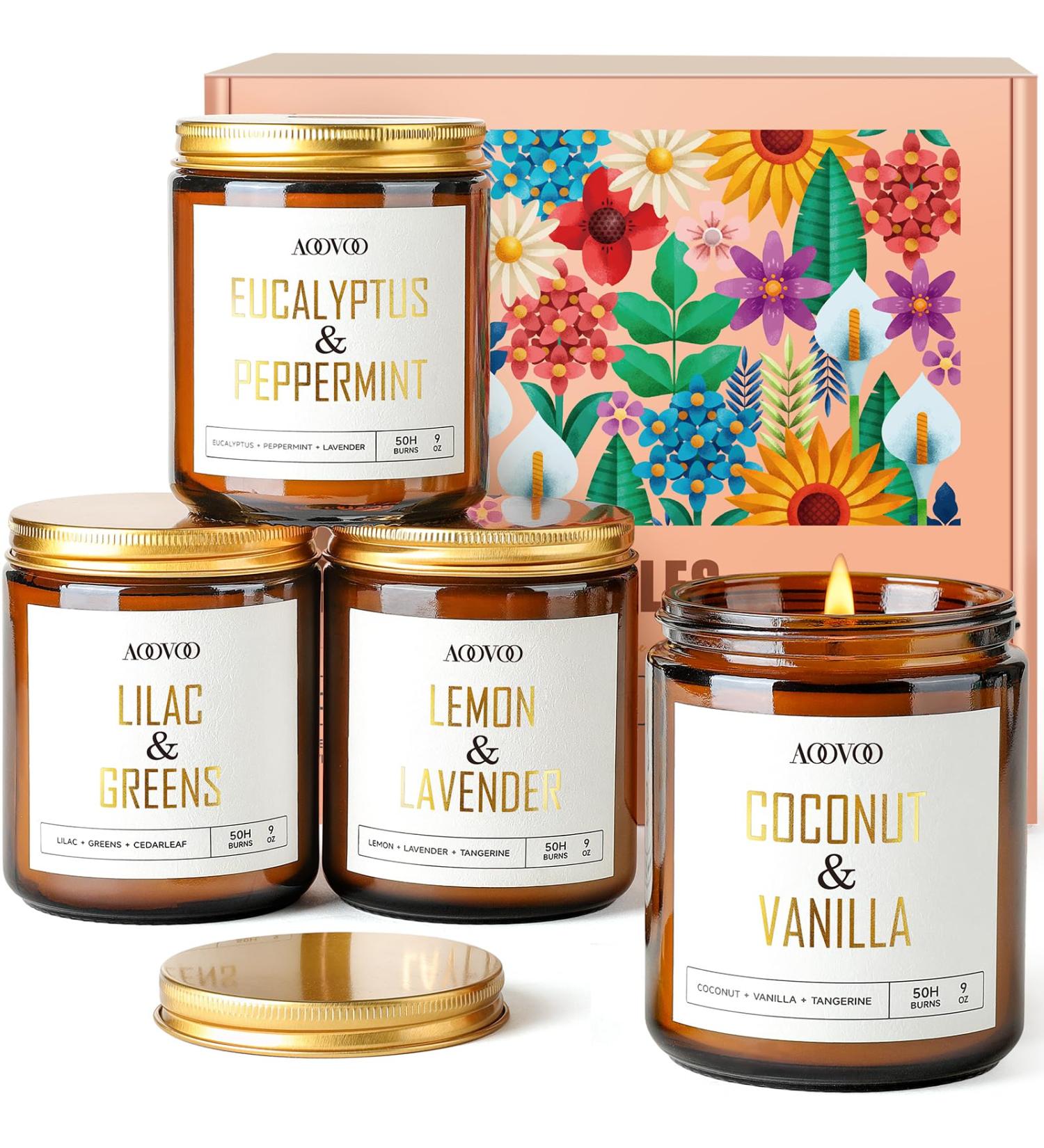 AOOVOO Candle Set - Premium Scented Soy Candles for Home | Aromatherapy with Eucalyptus Vanilla Lilac & Lavender - 4PC Gift Set - Buy Online on GoSupps.com