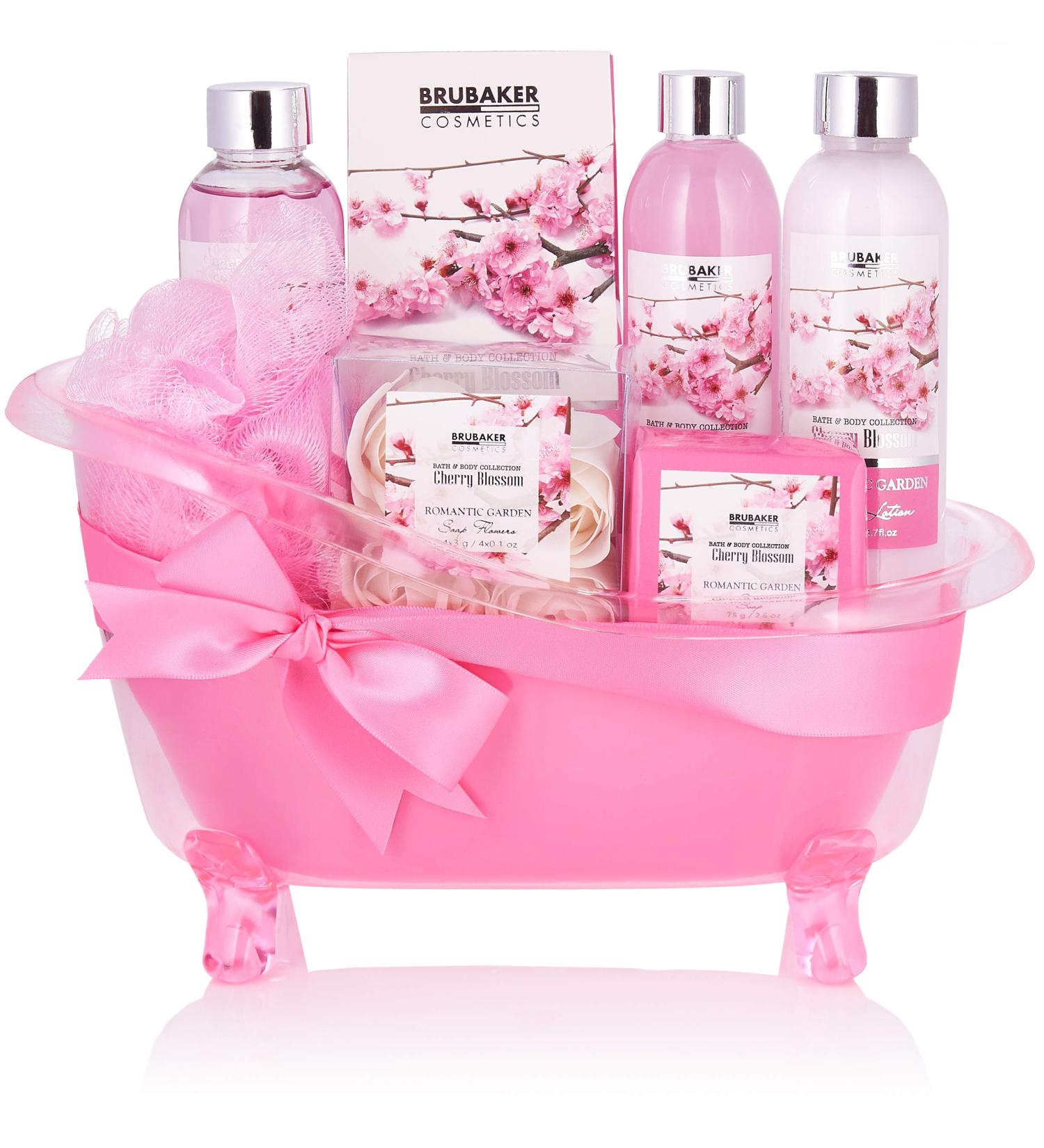 BRUBAKER Cherry Blossom Bath and Shower Set - 8-Piece Gift Set in Decorative Tub | International Shipping Available - Buy Online on GoSupps.com