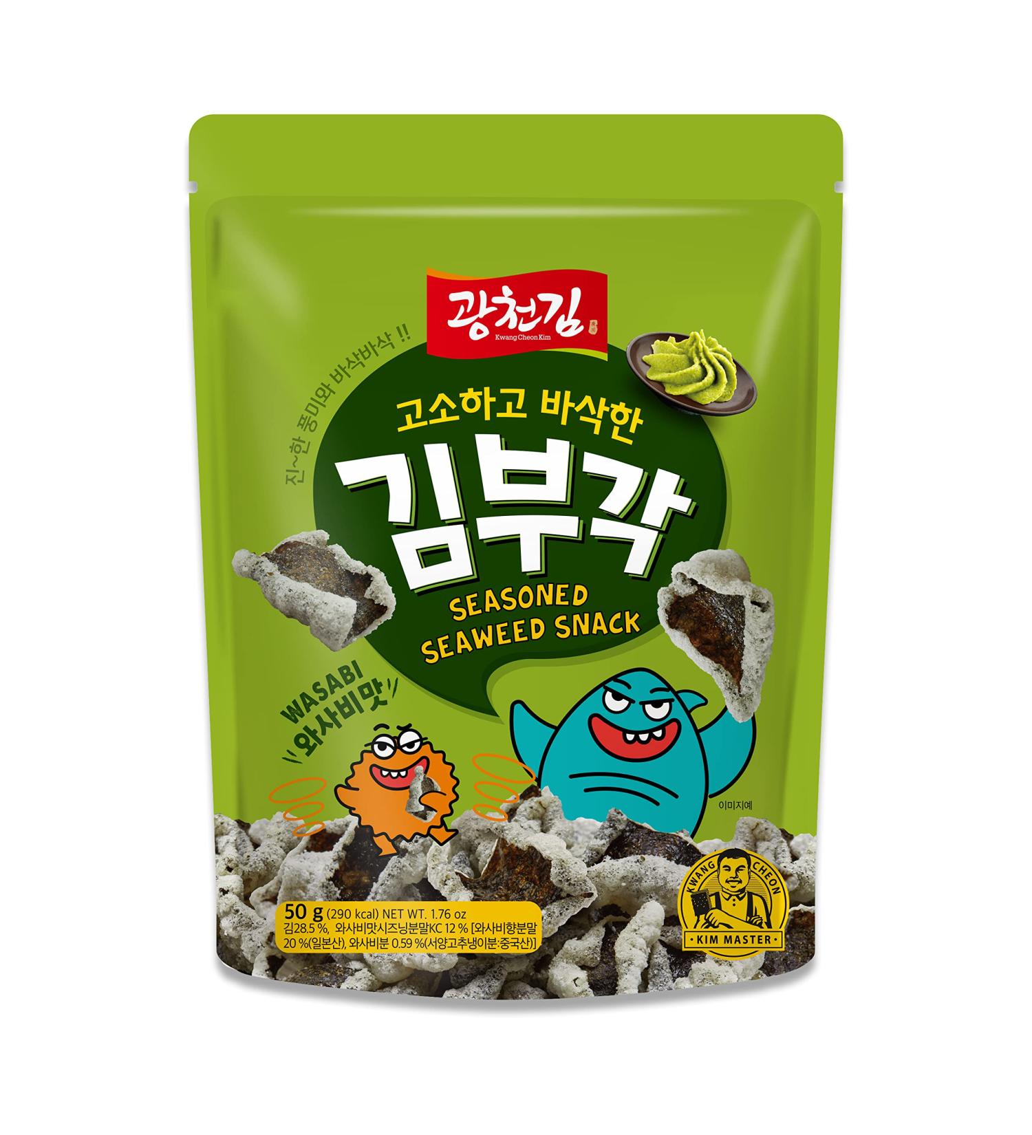 Kimnori Kwangcheon Kim Gimbugak Baked Seaweed Snacks - Wasabi Flavor 50g | Resealable Bag | Korean Seaweed Chips - Buy Online on GoSupps.com