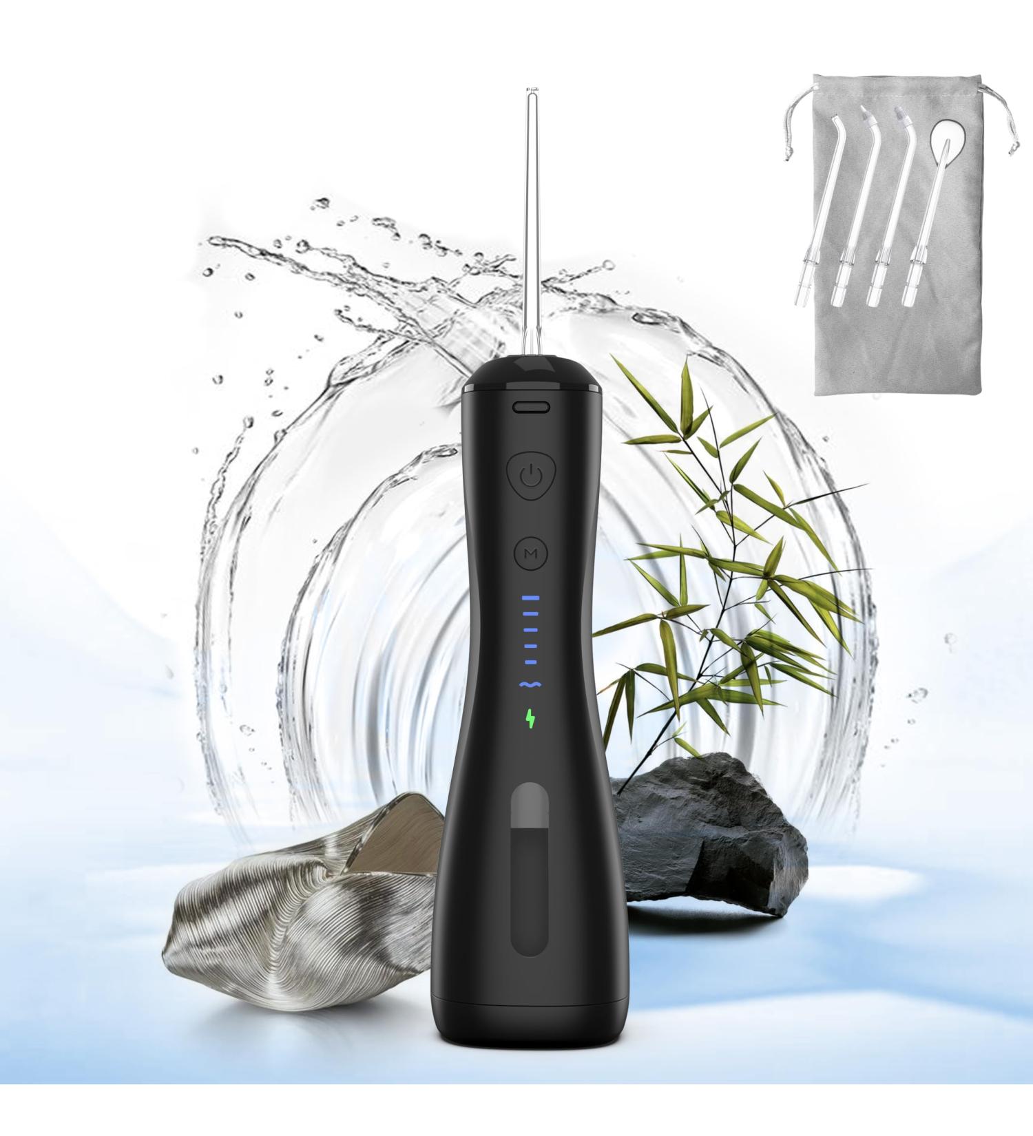 Water Flosser Dental Cordless Portable - 6 Modes, IPX7 Waterproof, Rechargeable - Oral Irrigator for Braces & Gum Care - Black - Buy Online on GoSupps.com