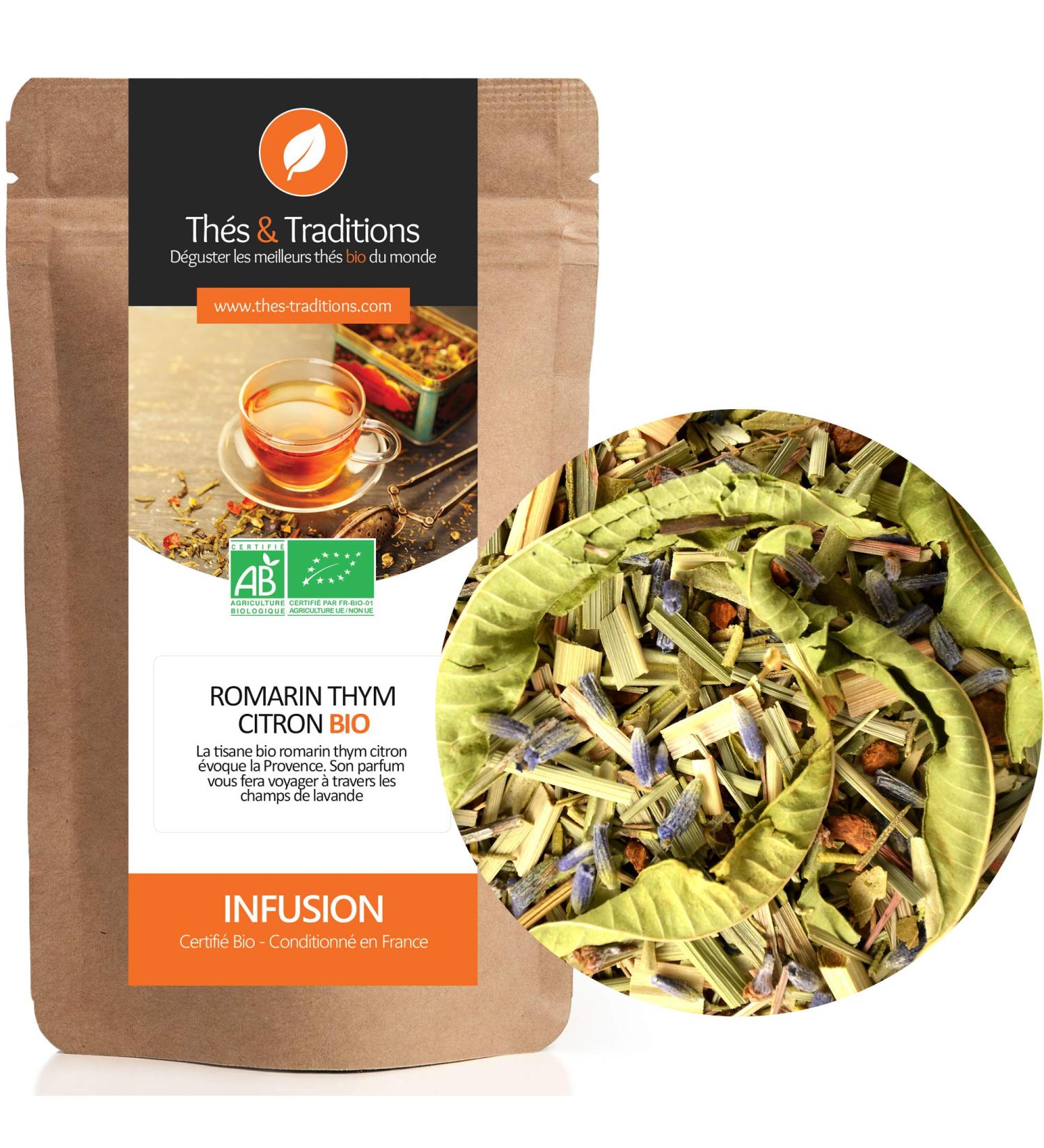  Th s & Traditions Organic Rosemary Thyme and Lemon Herbal Tea | 100g Loose Leaf Bag | Certified Organic Agriculture  - Buy Online on GoSupps.com