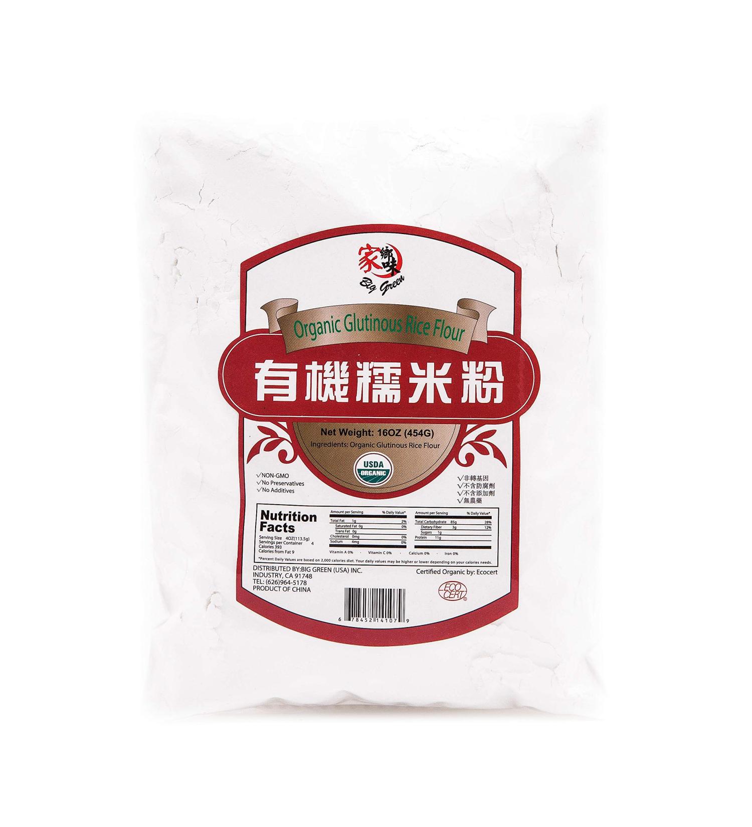 Big Green- Organic Glutinous Rice Flour, Sweet Rice Flour, Sticky Rice Flour, Great for Making Mochi, 1lb Organic Flour