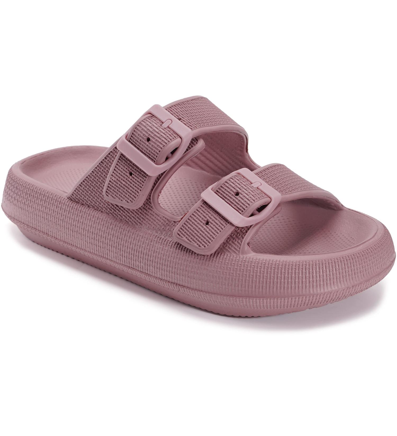 WHITIN Cloud Slides - Double Buckle Adjustable Pillow Slippers for Women Men - Ultra Cushion Sandals in Blush - Buy Online on GoSupps.com