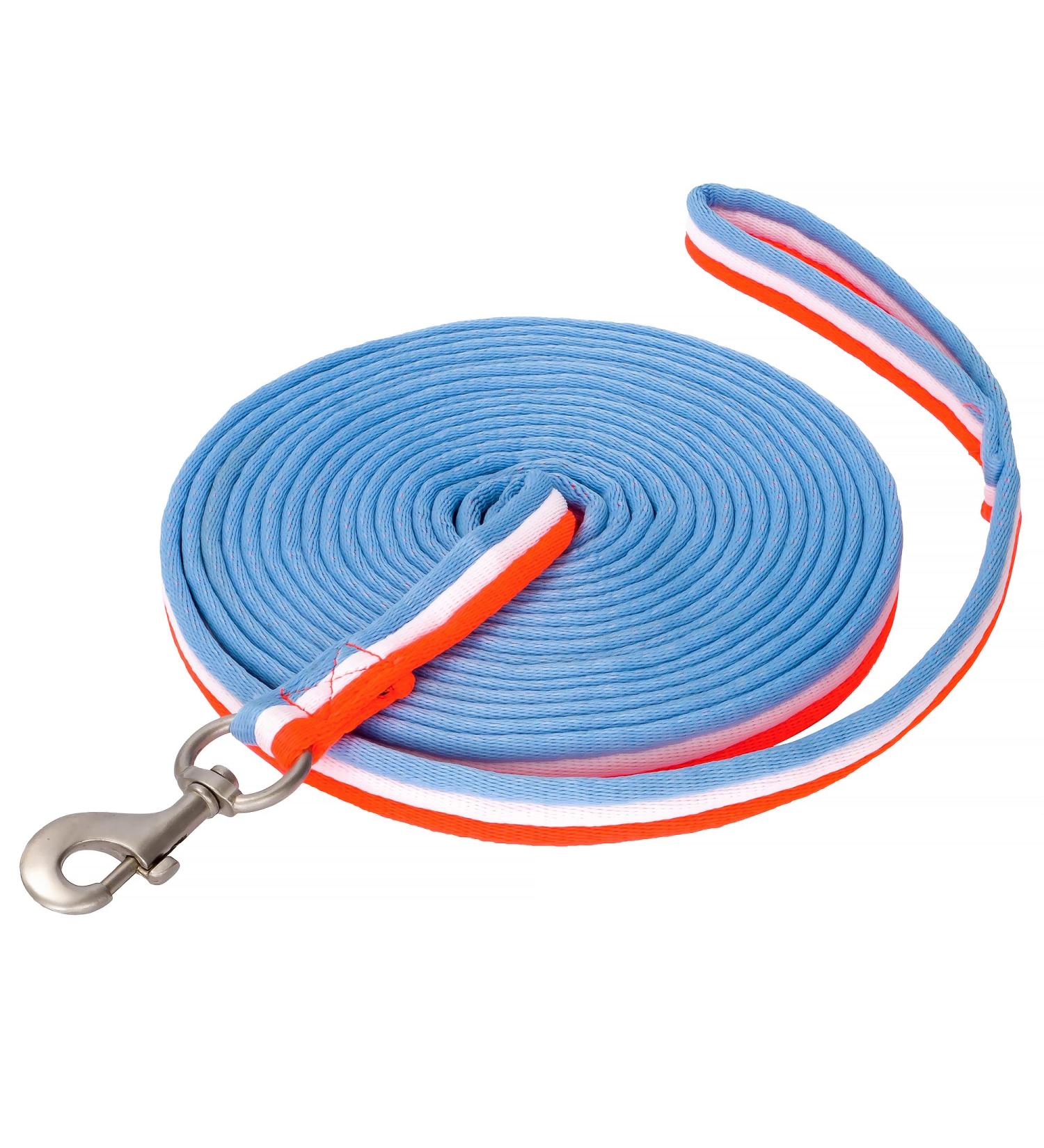 Shop 8m Equestrian Lunging Line - Soft Nylon Tug Line with Hand Loop & Carabiners | Orange/White/Turquoise - Buy Online on GoSupps.com