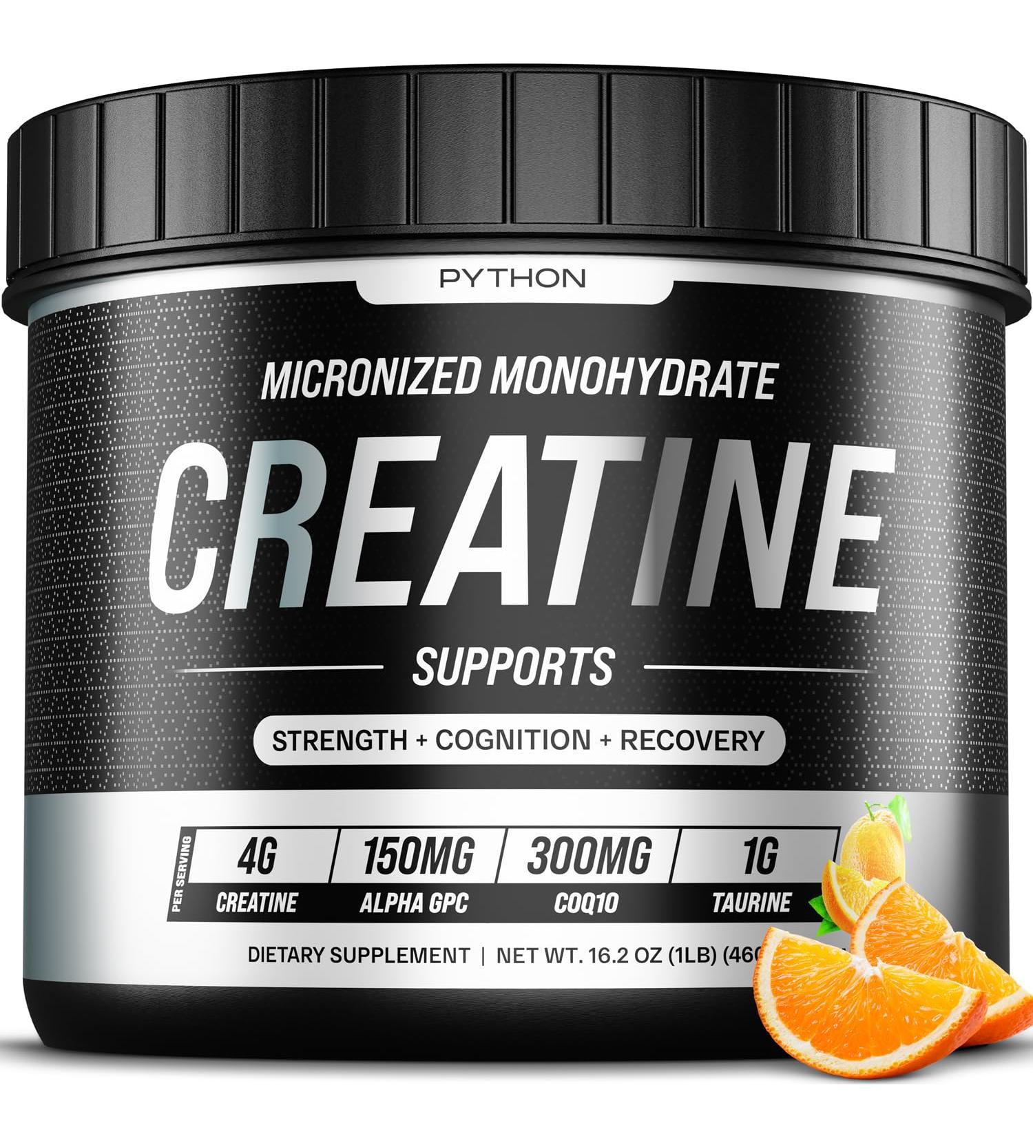 Python Creatine Monohydrate Gummies - 5800mg Taurine Alpha GPC CoQ10 Electrolytes - Vegan & Gluten-Free for Muscle Growth & Recovery - 120 Count - Buy Online on GoSupps.com