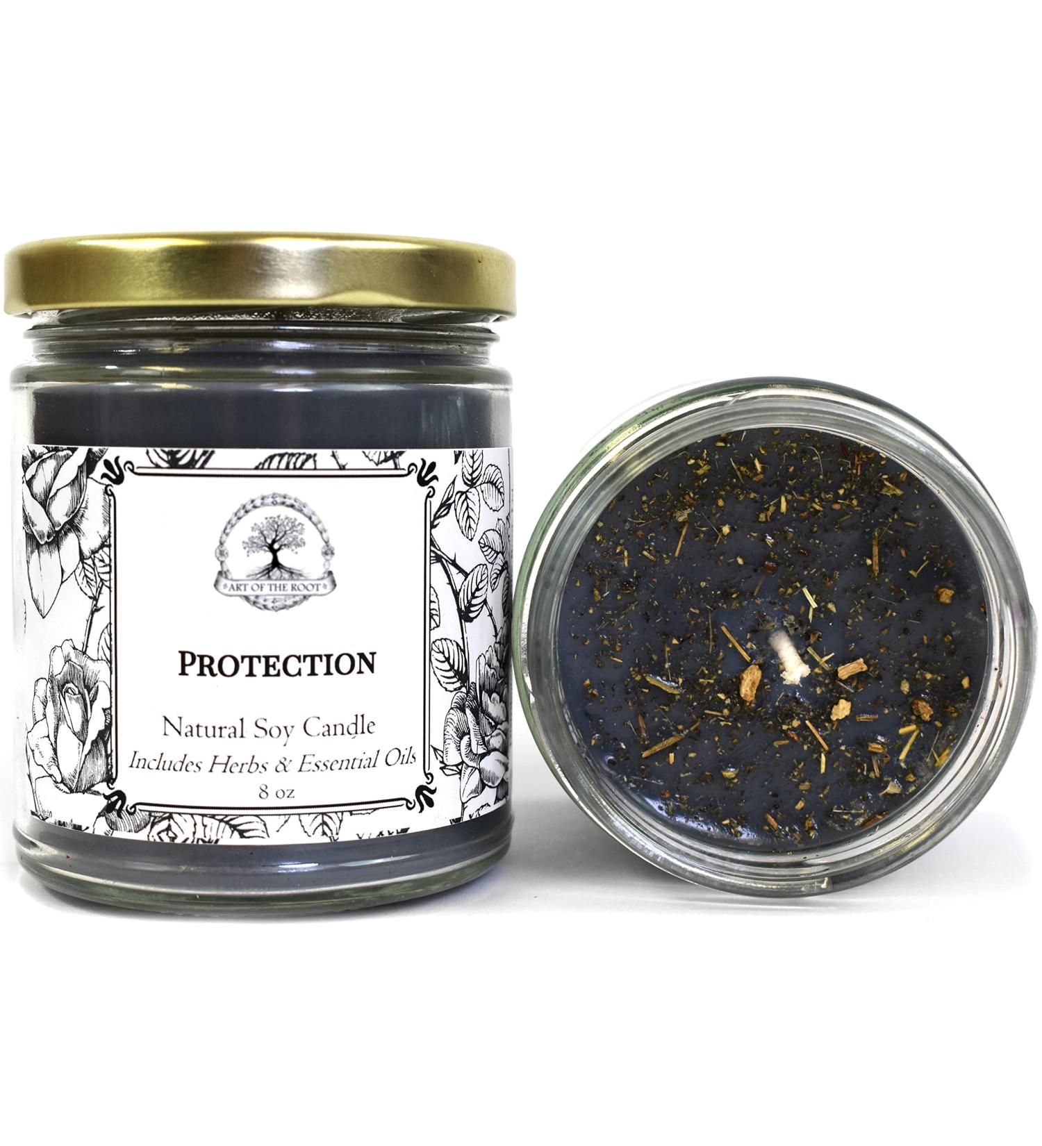 Protection Soy Herbal Candle 9oz | Negativity Psychic Attacks & Evil Intentions | Wiccan Pagan Hoodoo Conjure