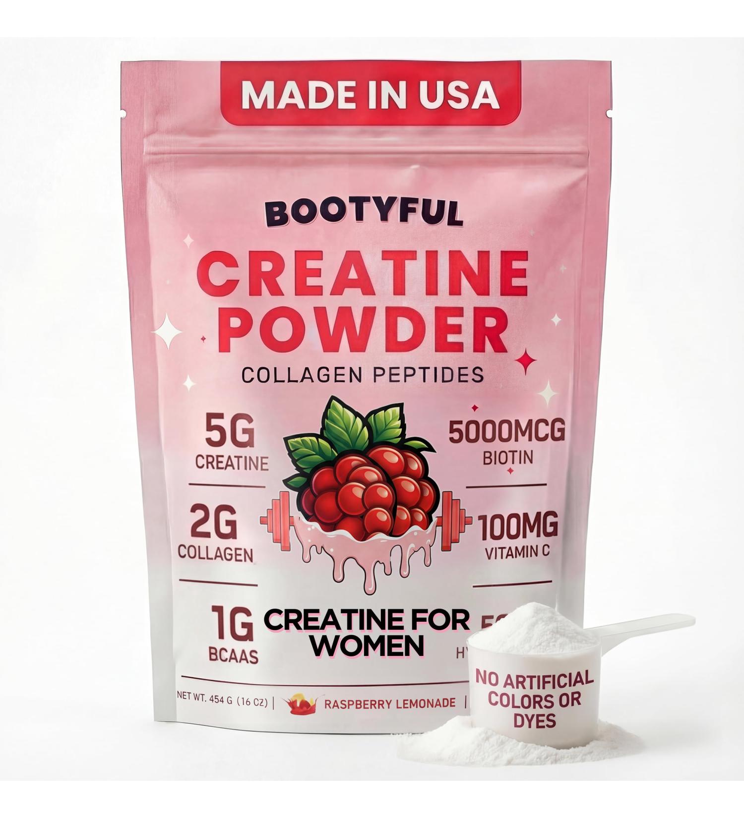 Creatine for Women Booty Builder Packed with Collagen, Biotin, BCAAs, Hyaluronic Acid, Vitamin C & Creatine Monohydrate Powder Lean Muscle & Skin Hydration Support Pink Lemonade, 30 Servings 9.17 Ounce (Pack of 1) - Buy Online on GoSupps.com